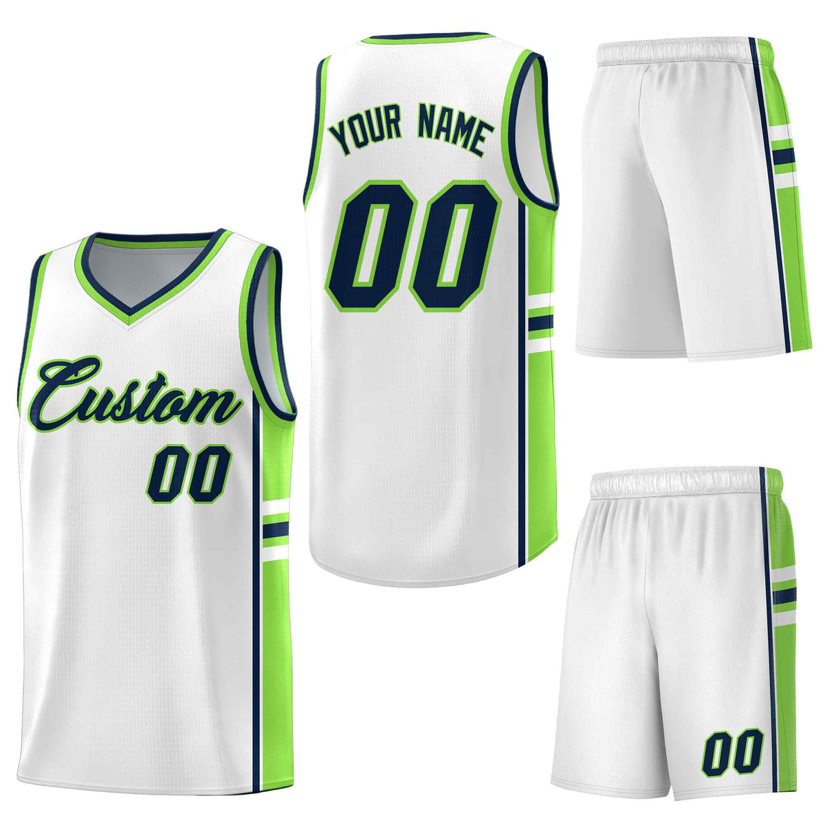 Custom White Fluorescent Green Classic Color Block Wrinkle-Resistant Personalized Uniform Basketball Jersey
