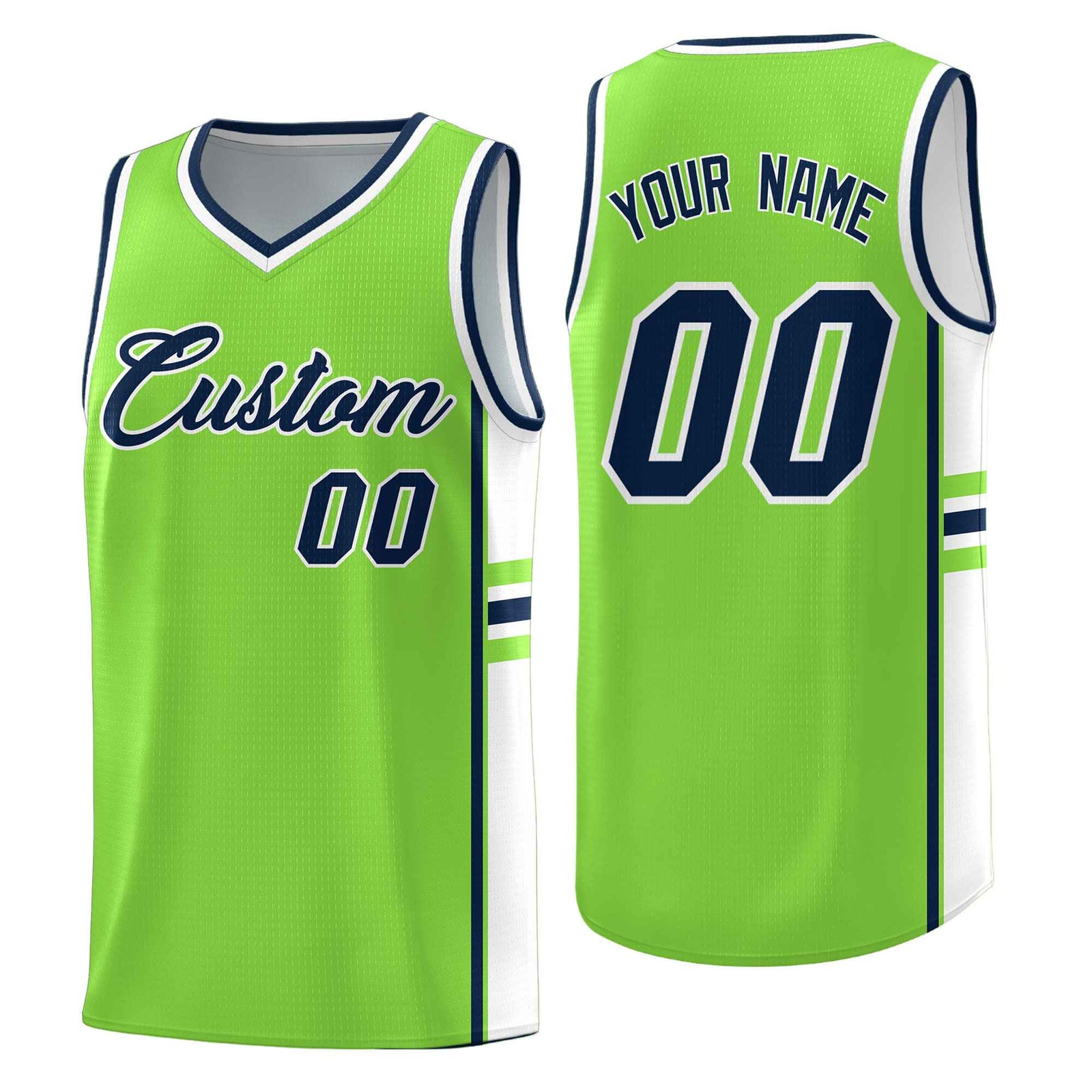 Custom Youth Basketball Jersey - Fluorescent Green White Two-Tone Classic Varsity Uniform