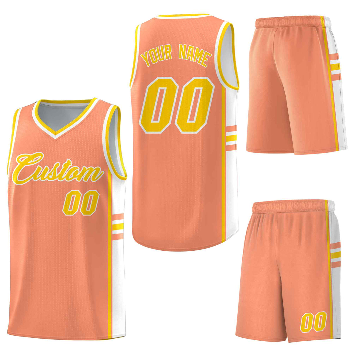 Custom Light Orange White Classic Color Block Wrinkle-Resistant Varsity Uniform Basketball Jersey