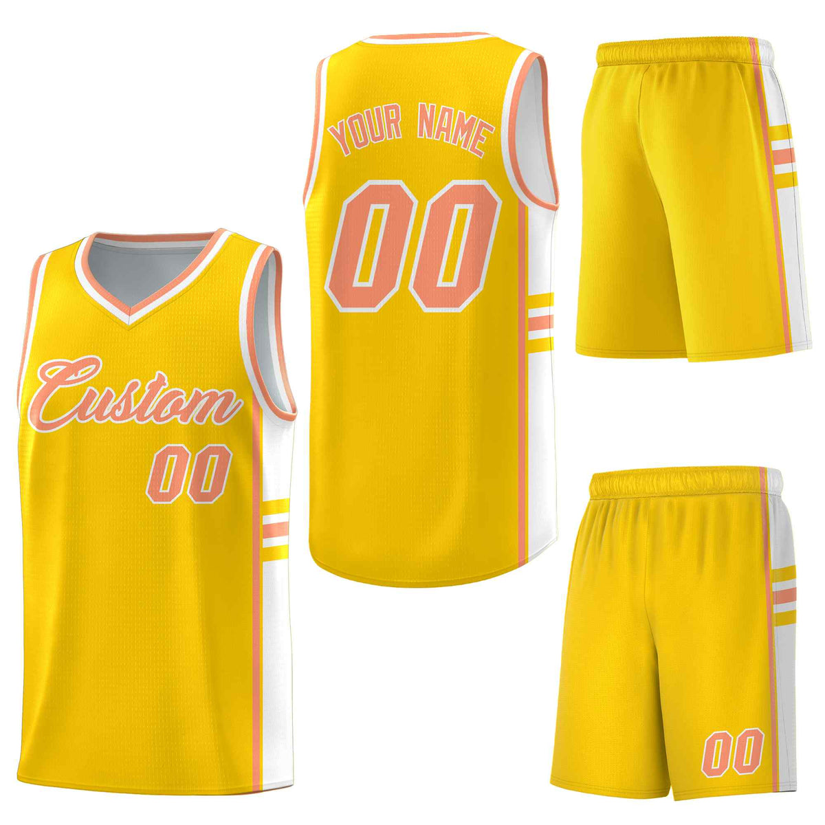 Custom Gold White Classic Color Block Drapable Personalized Uniform Basketball Jersey