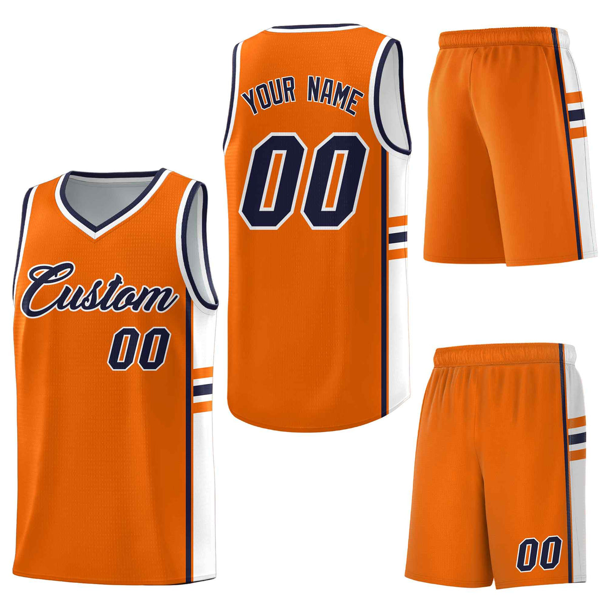 Custom Orange White Classic Color Block Lightweight Varsity Uniform Basketball Jersey