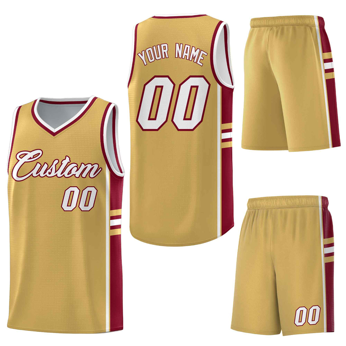 Custom Old Gold Crimson Classic Color Block Drapable Varsity Uniform Basketball Jersey
