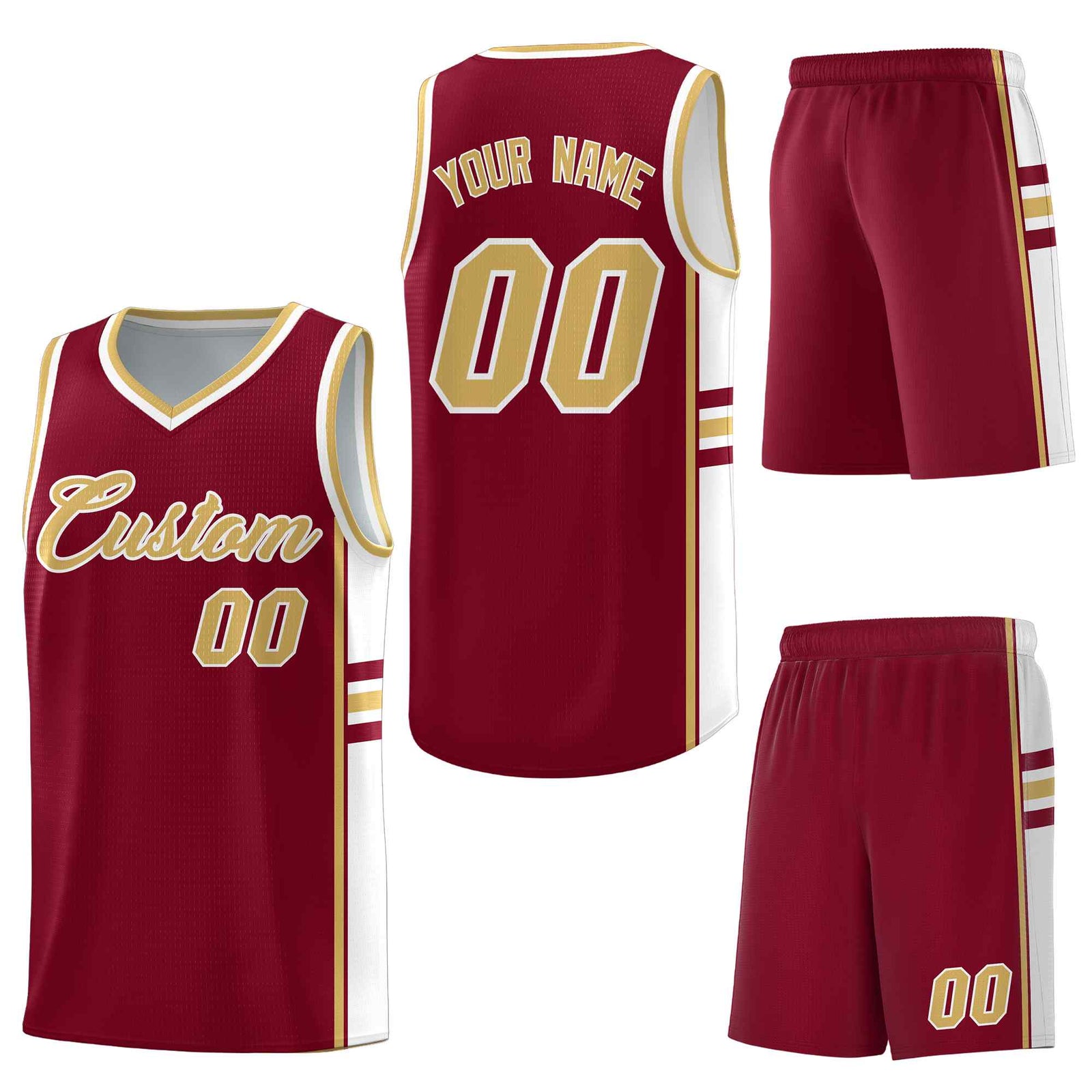 Custom Crimson Old Gold Classic Color Block Breathable Personalized Uniform Basketball Jersey