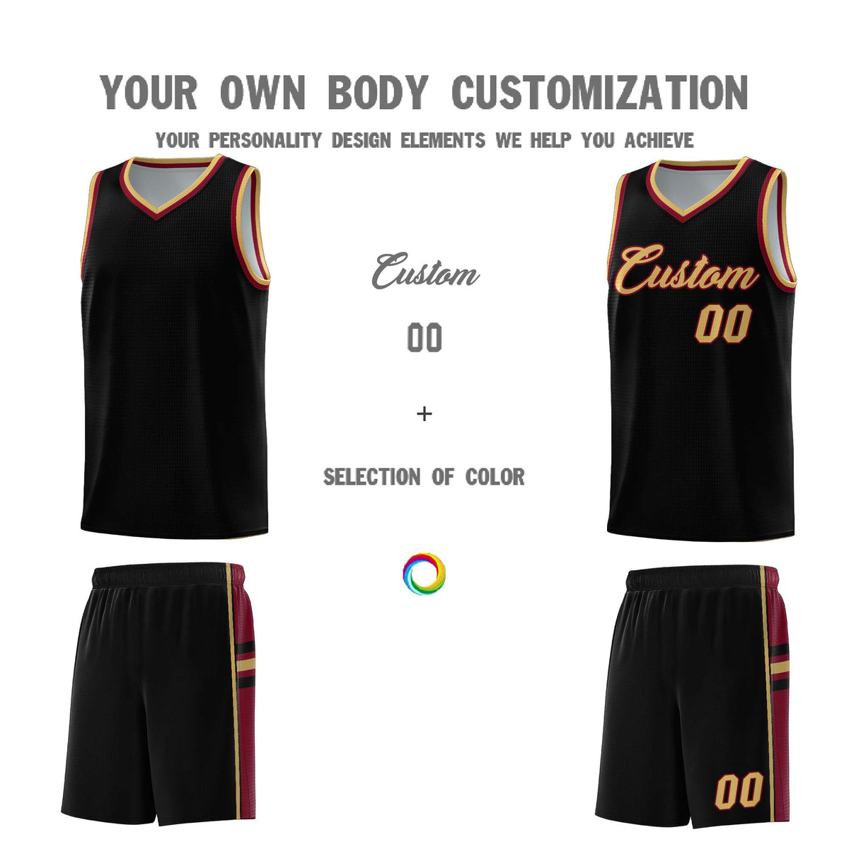 Custom Youth Basketball Jersey - Black Crimson Two-Tone Varsity Jersey Set