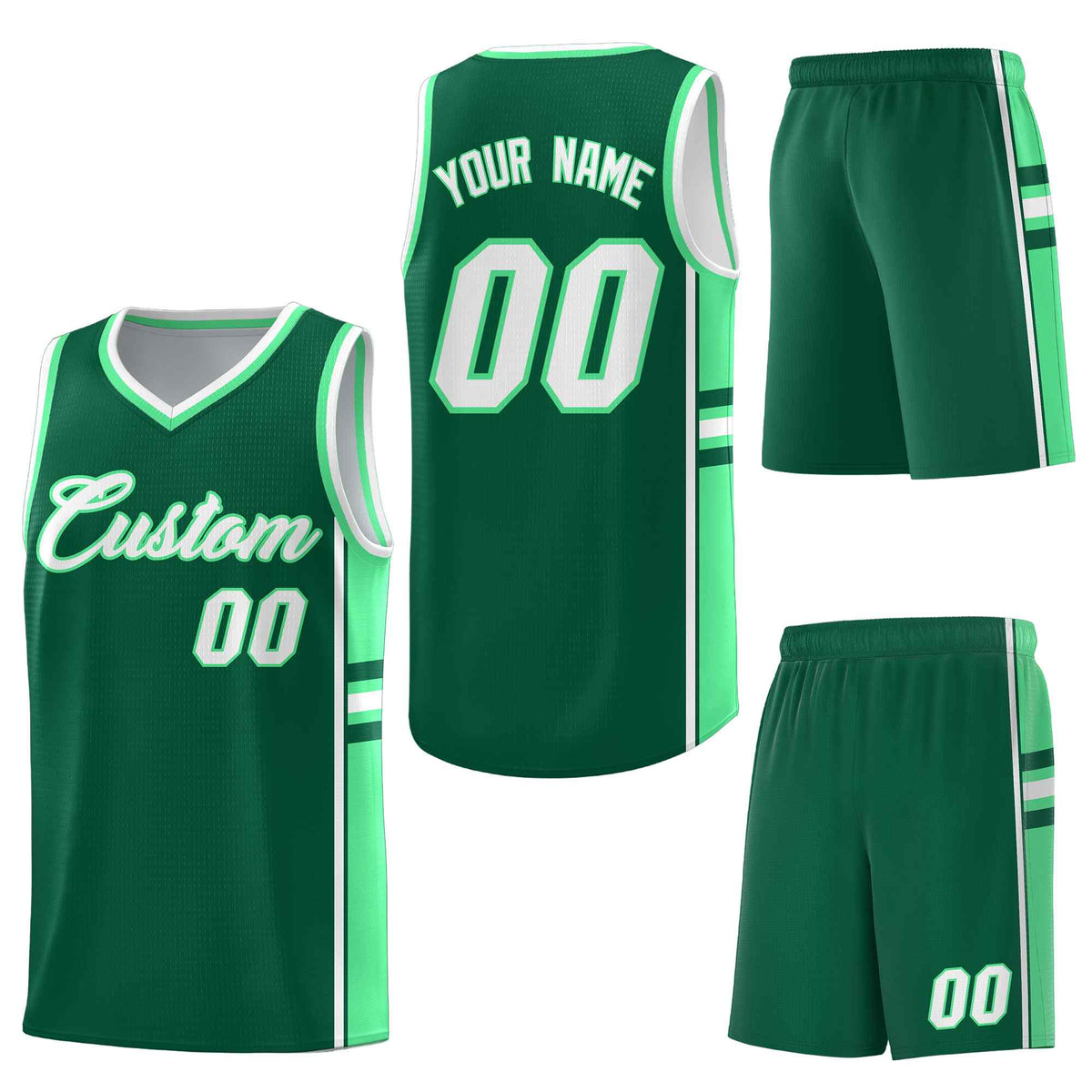 Custom Kelly Green Green Classic Color Block Wrinkle-Resistant Personalized Uniform Basketball Jersey