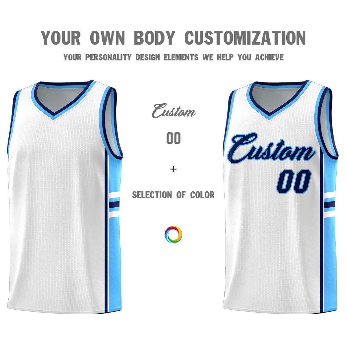Custom Youth Basketball Jersey - White Powder Blue Two-Tone Varsity Jersey Set
