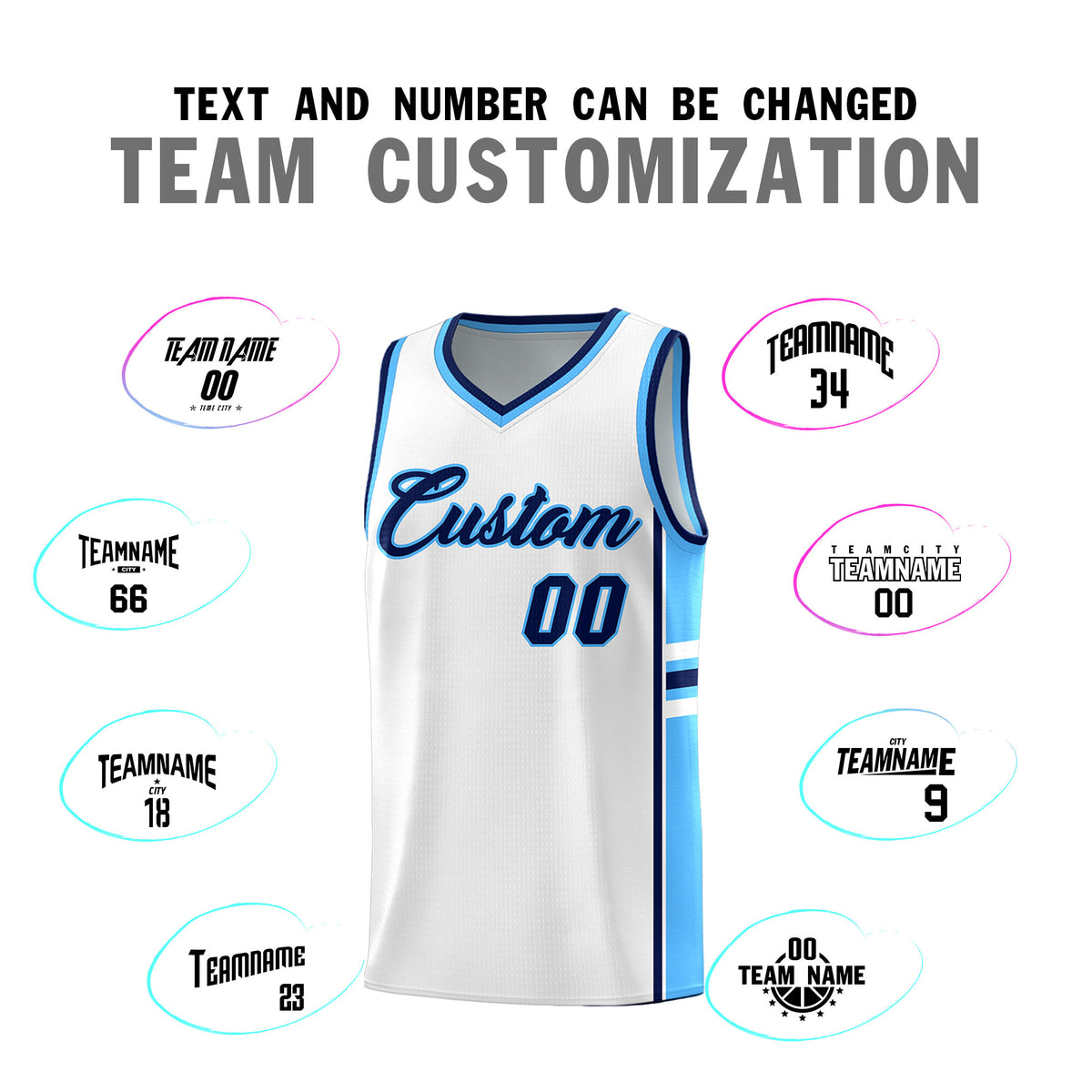 Custom Youth Basketball Jersey - White Powder Blue Two-Tone Varsity Jersey Set