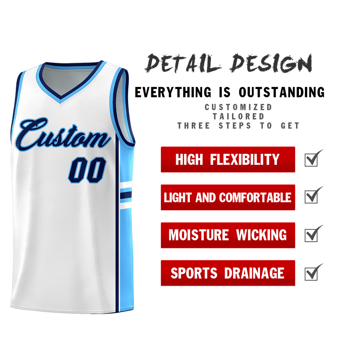 Custom Youth Basketball Jersey - White Powder Blue Two-Tone Varsity Jersey Set