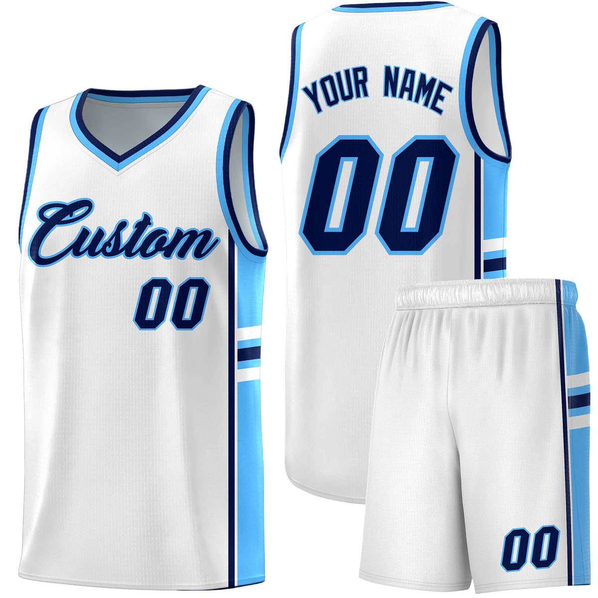 Custom Youth Basketball Jersey - White Powder Blue Two-Tone Varsity Jersey Set