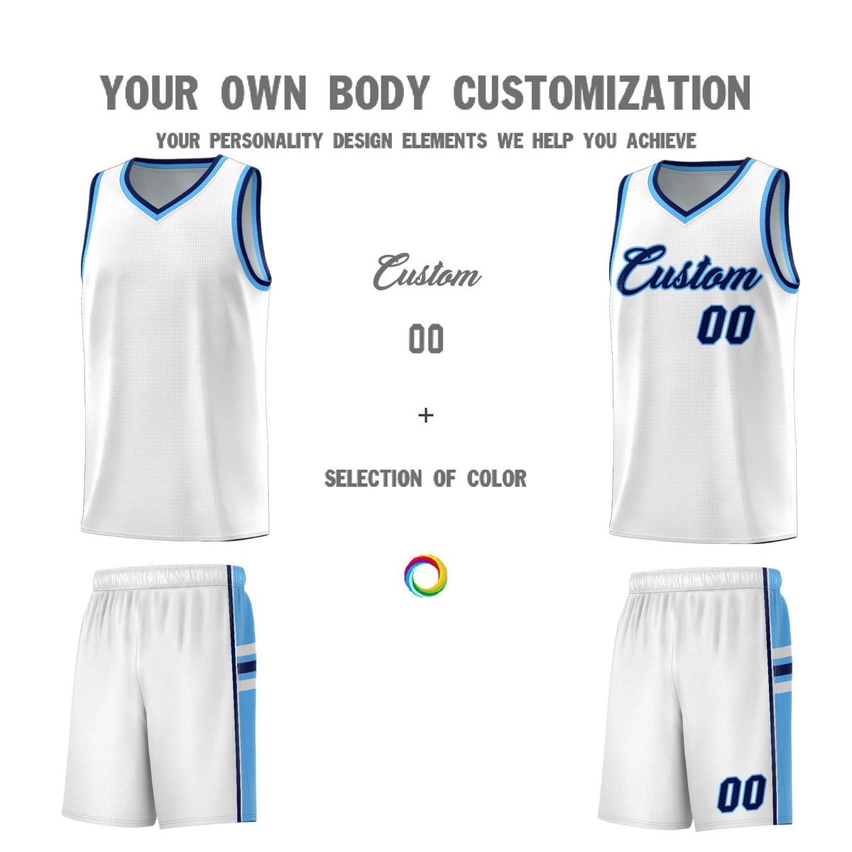 Custom Youth Basketball Jersey - White Powder Blue Two-Tone Varsity Jersey Set