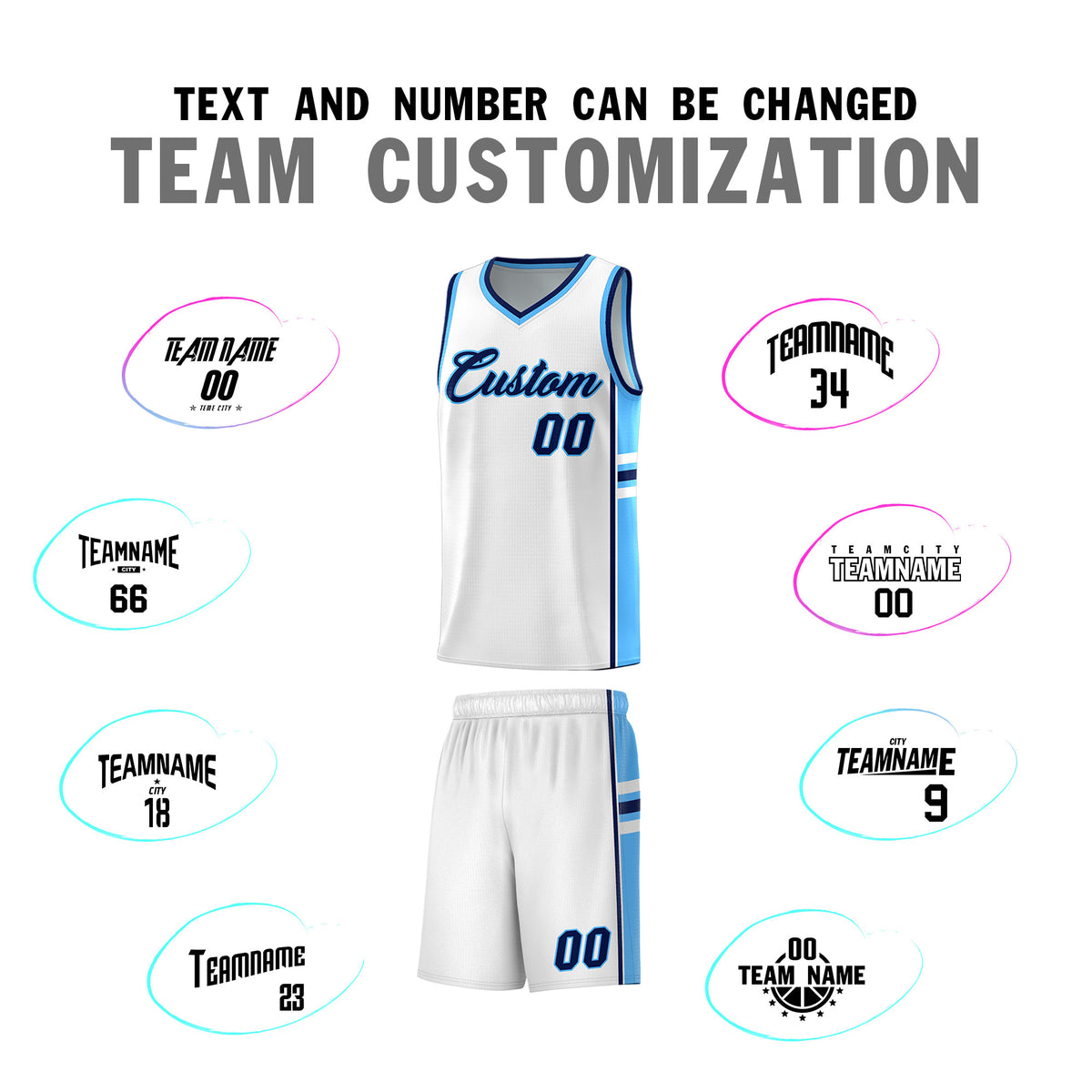 Custom Youth Basketball Jersey - White Powder Blue Two-Tone Varsity Jersey Set