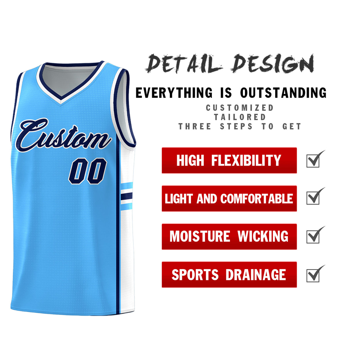 Custom Youth Basketball Jersey - Powder Blue White Personalized Varsity Two-Tone Uniform