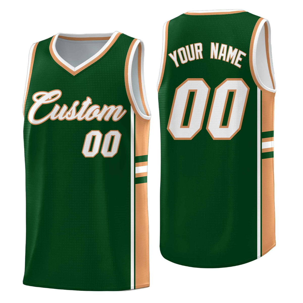 Custom Youth Basketball Jersey - Green Buckskin Brown Two-Tone Classic Varsity Uniform