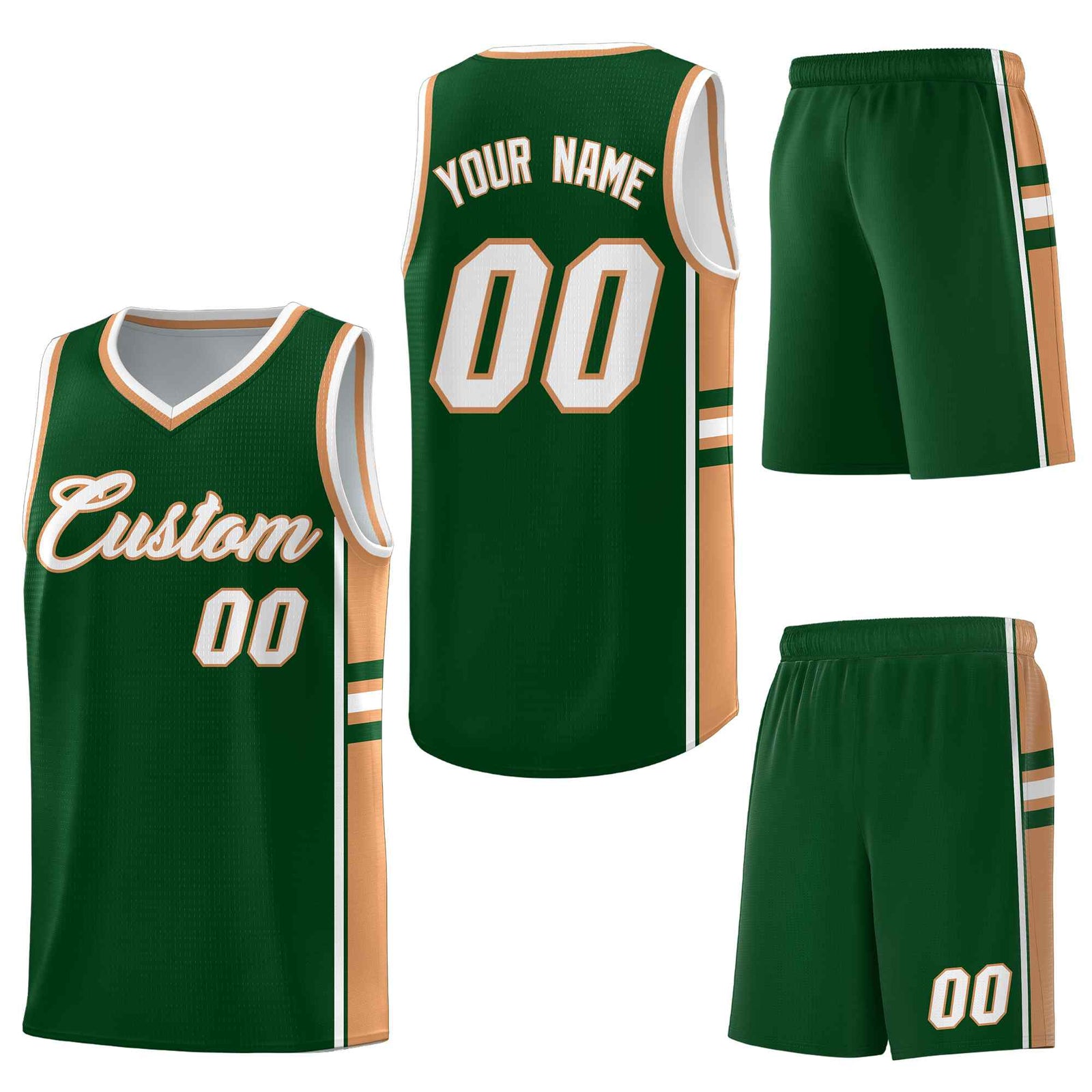 Custom Green Buckskin Brown Classic Color Block Drapable Personalized Uniform Basketball Jersey