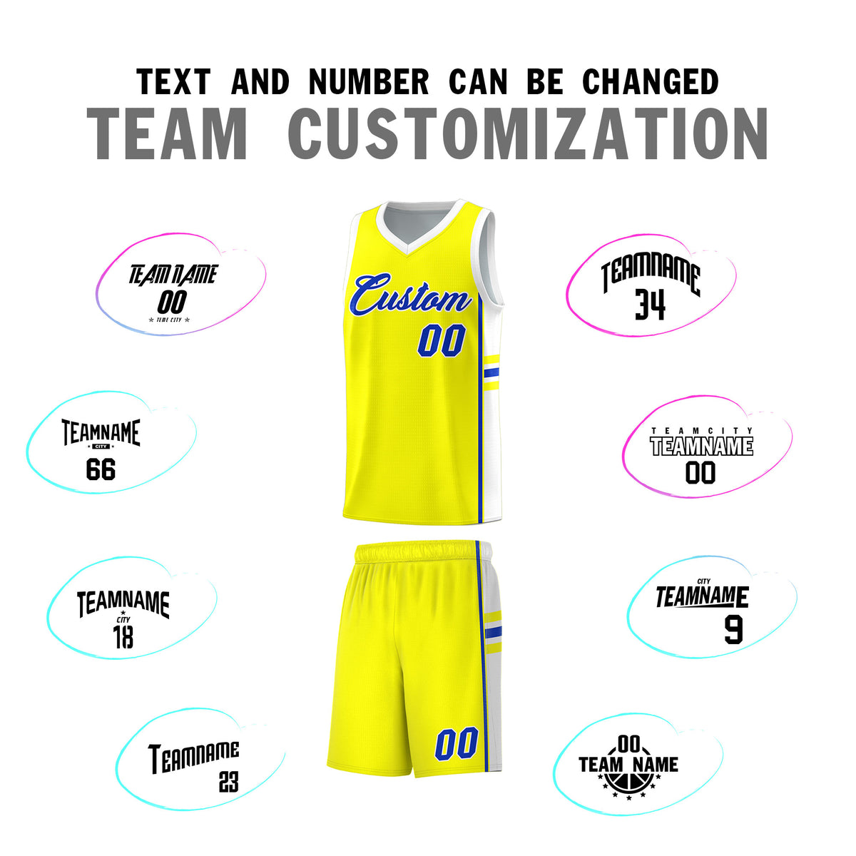 Custom Youth Basketball Jersey - Fluorescent Yellow White Two-Tone Classic Varsity Uniform