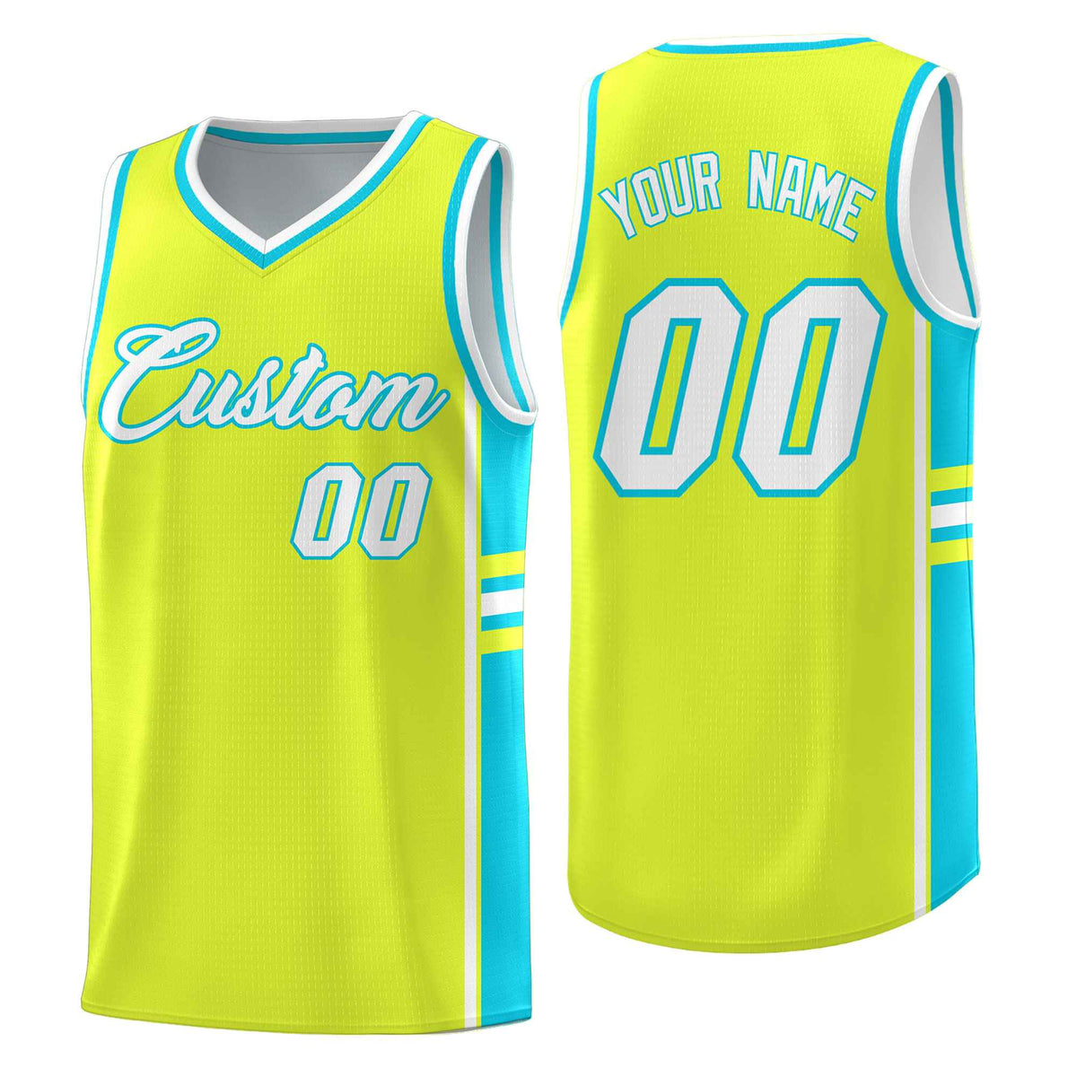 Custom Youth Basketball Jersey - Fluorescent Green Sky Blue Two-Tone Classic Varsity Uniform