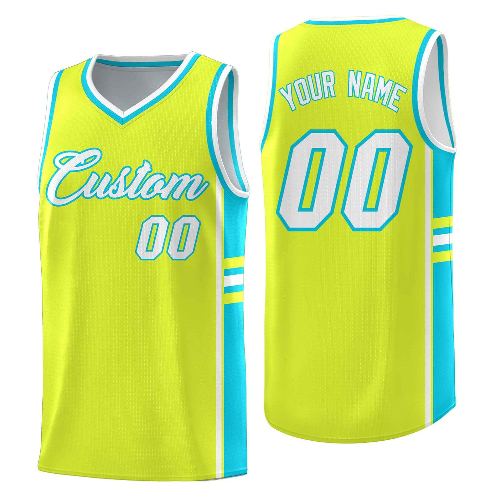 Custom Youth Basketball Jersey - Fluorescent Green Sky Blue Two-Tone Classic Varsity Uniform
