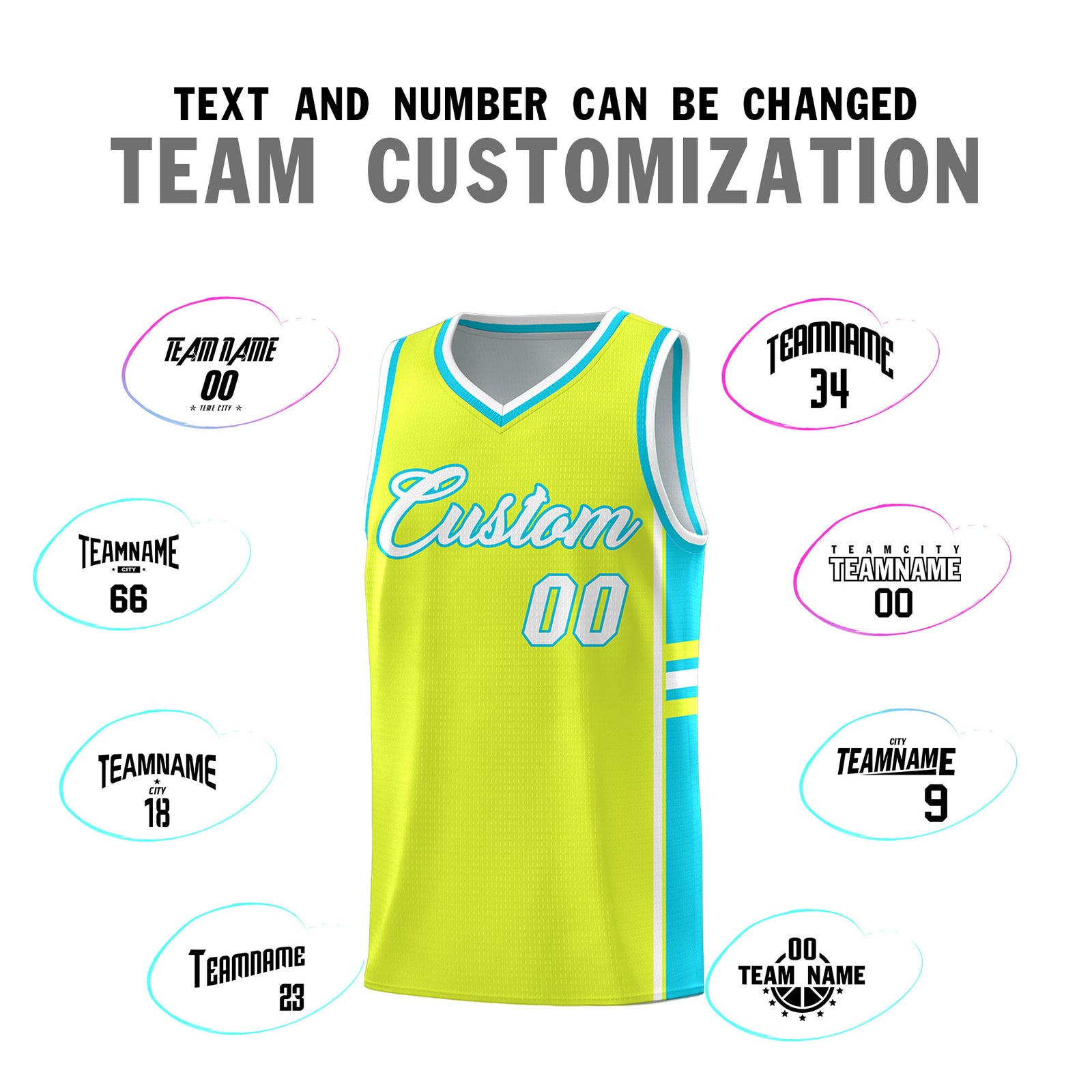 Custom Youth Basketball Jersey - Fluorescent Green Sky Blue Two-Tone Classic Varsity Uniform