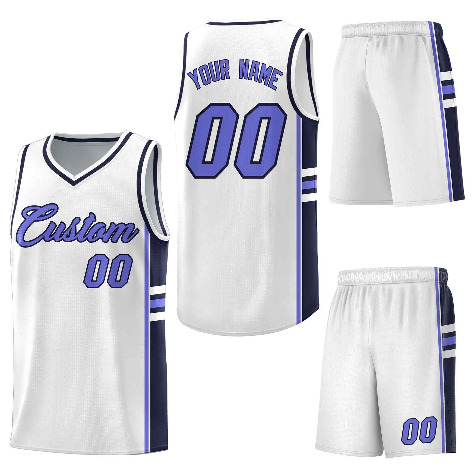 Custom White Navy Classic Color Block Lightweight Personalized Uniform Basketball Jersey