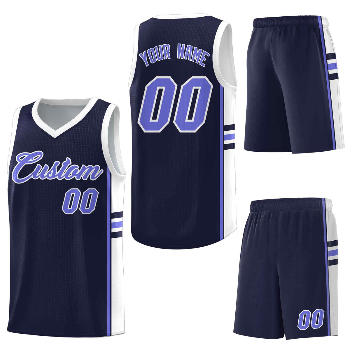 Custom Navy White Classic Color Block Drapable Personalized Uniform Basketball Jersey