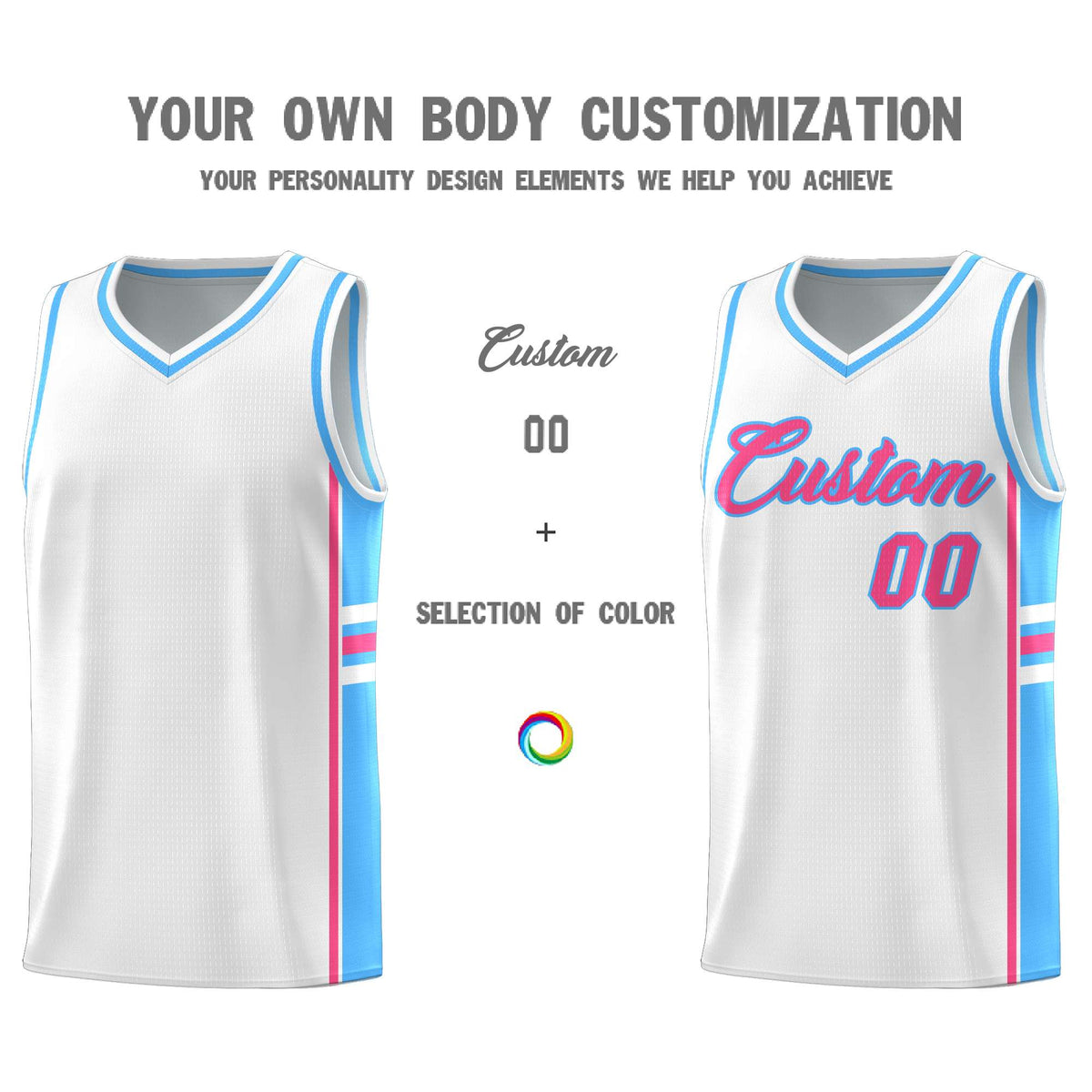Custom Youth Basketball Jersey - White Powder Blue Two-Tone Varsity Jersey Set