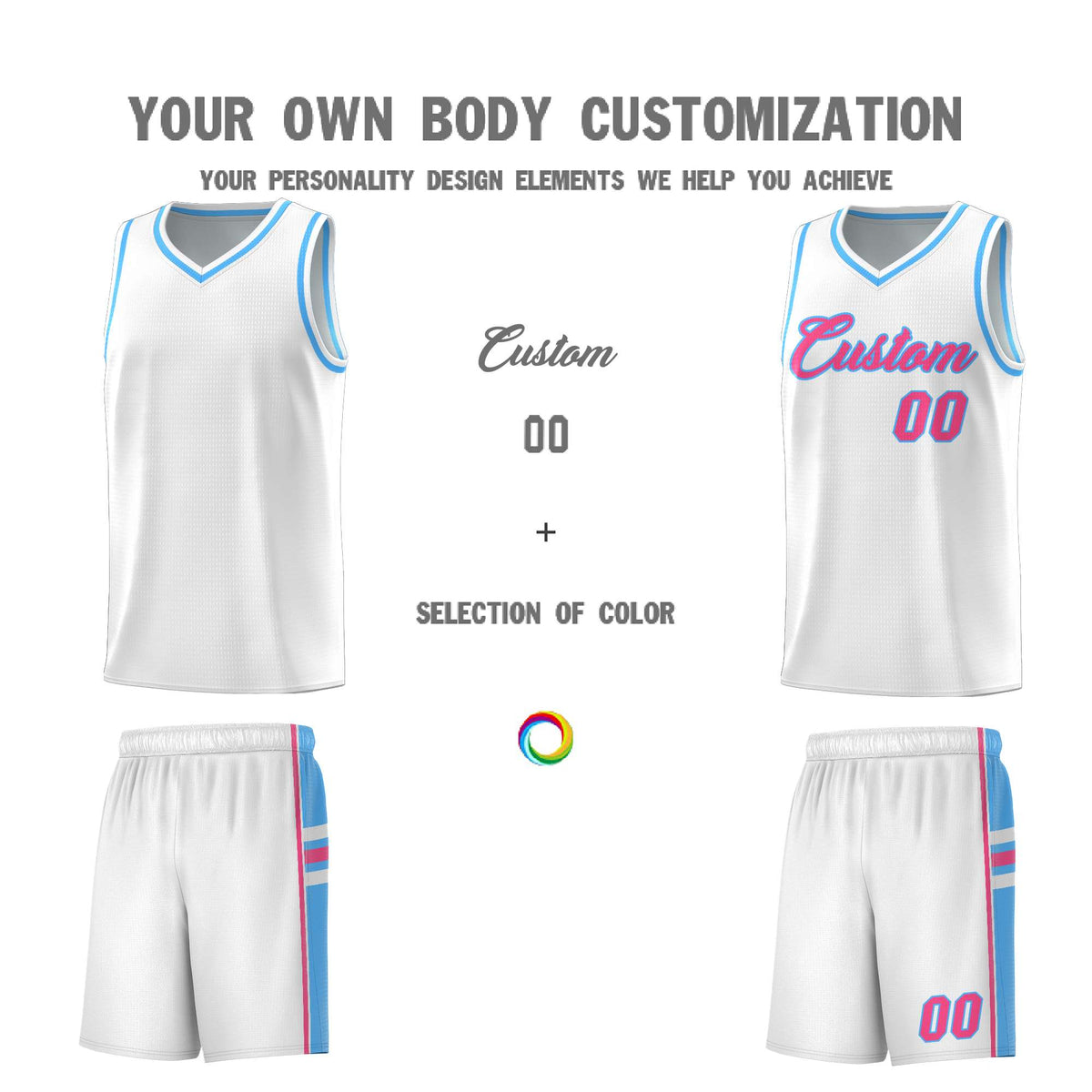 Custom Youth Basketball Jersey - White Powder Blue Two-Tone Varsity Jersey Set