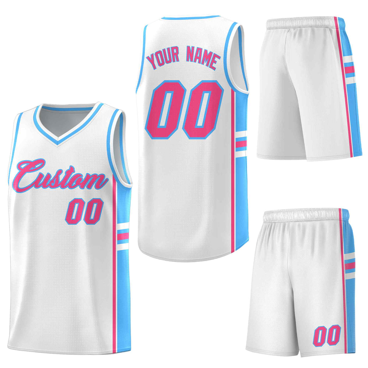 Custom White Powder Blue Classic Color Block Wrinkle-Resistant Personalized Uniform Basketball Jersey