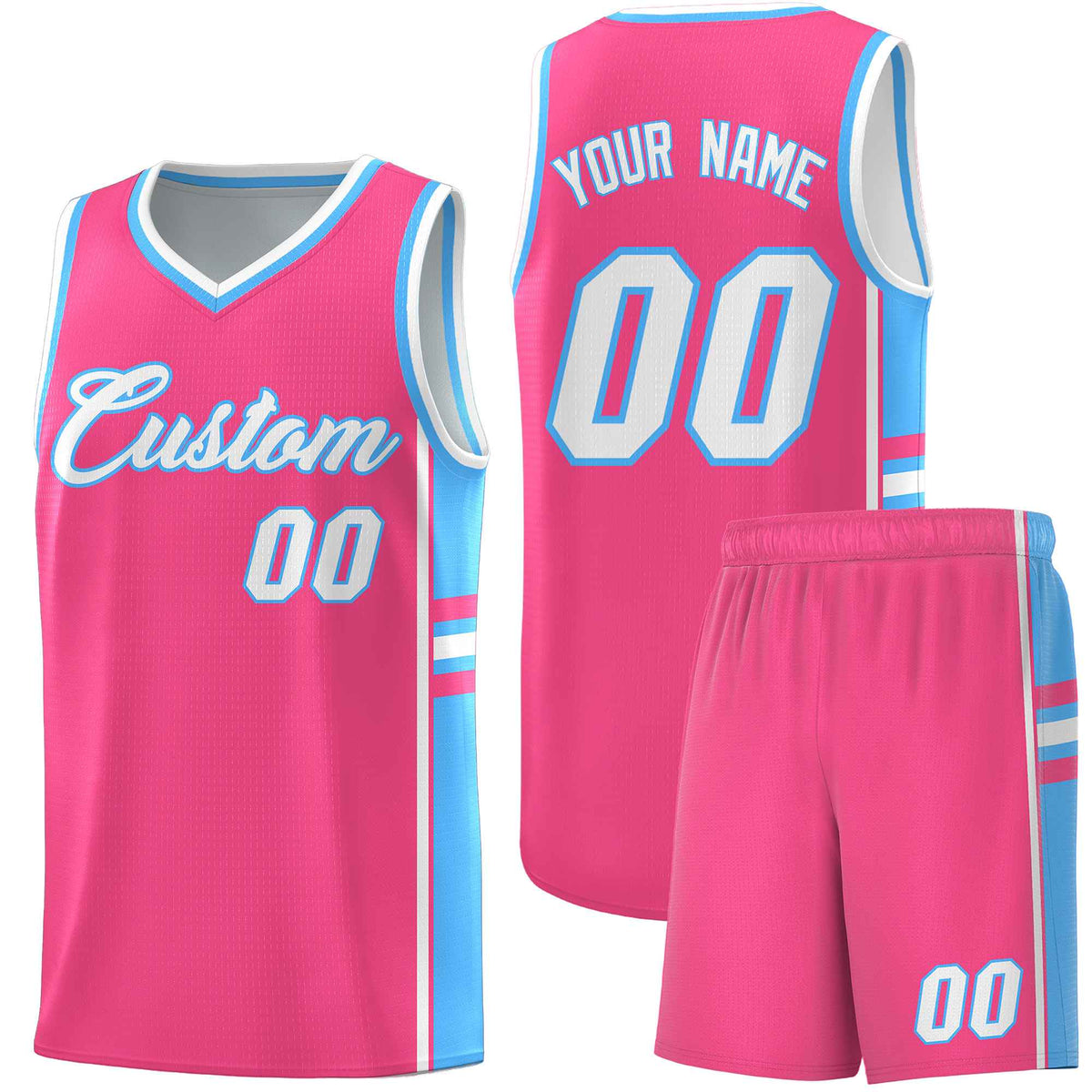 Custom Youth Basketball Jersey - Pink Powder Blue Two-Tone Classic Varsity Uniform