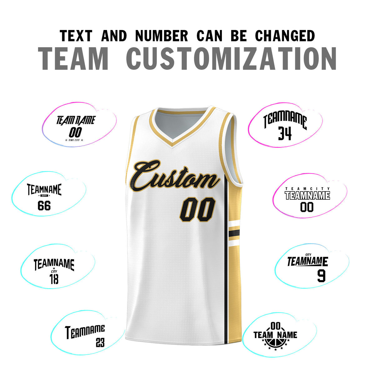 Custom Youth Basketball Jersey - White Old Gold Two-Tone Varsity Jersey Set