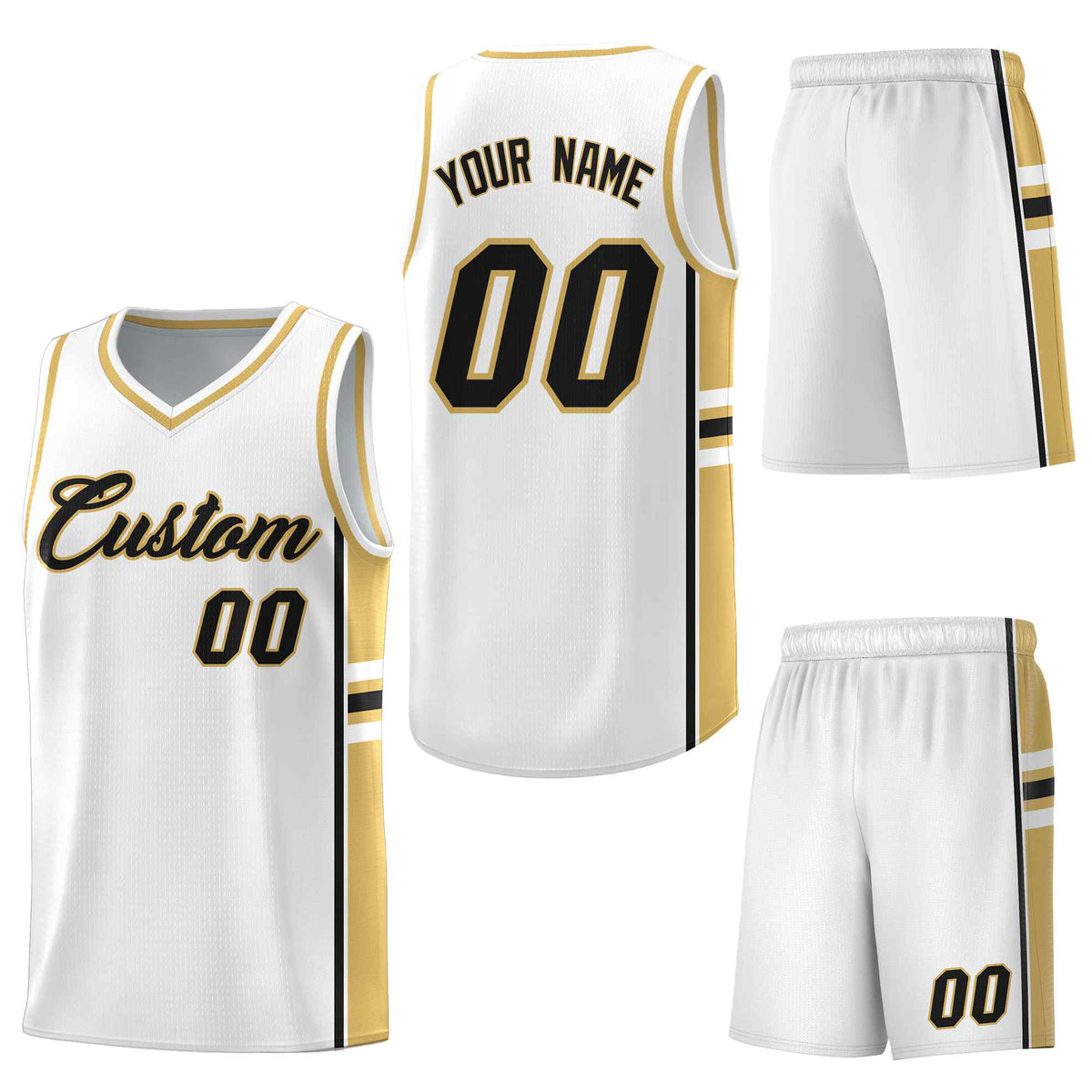Custom White Old Gold Classic Color Block Quick-Drying Varsity Uniform Basketball Jersey