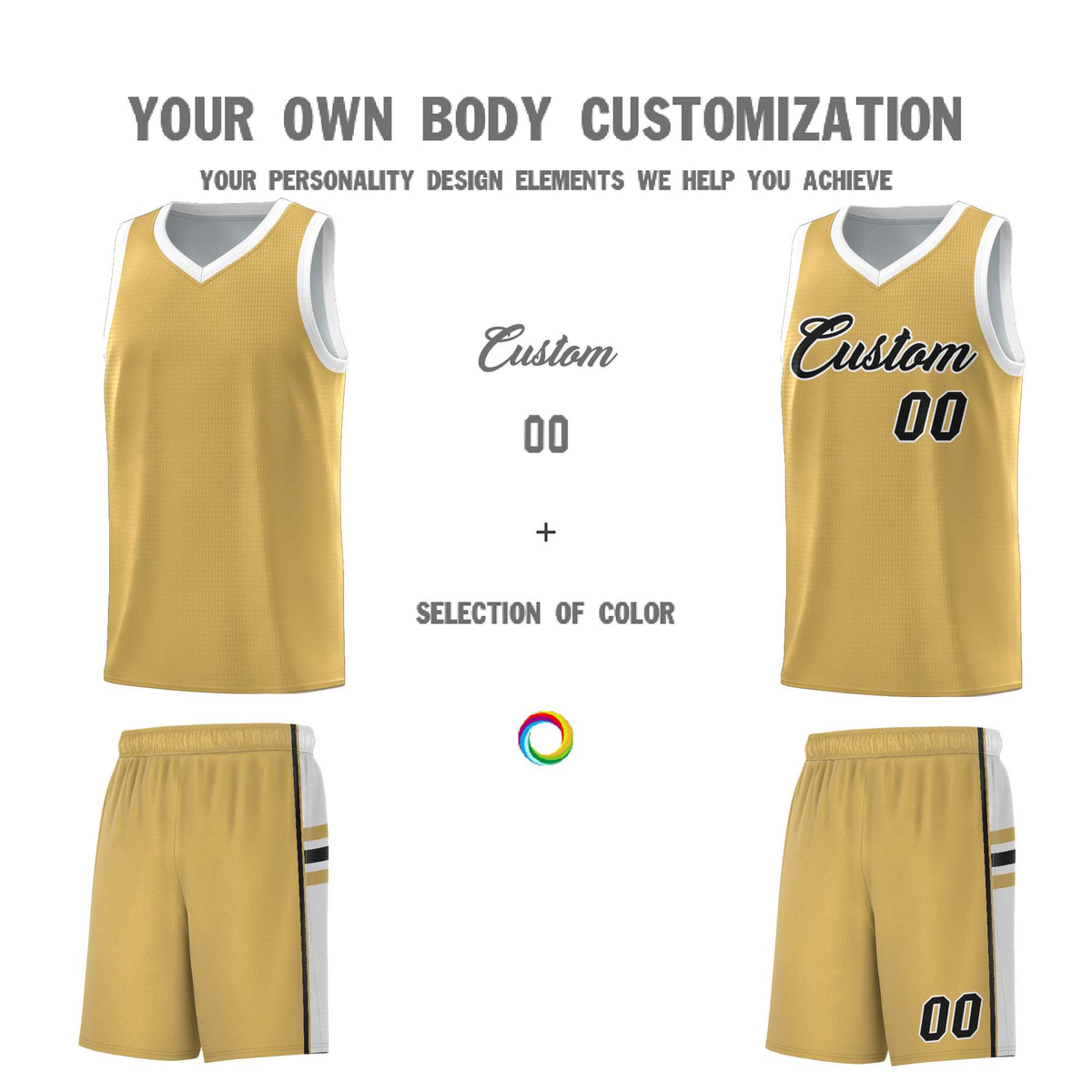 Custom Youth Basketball Jersey - Old Gold White Personalized Varsity Two-Tone Uniform