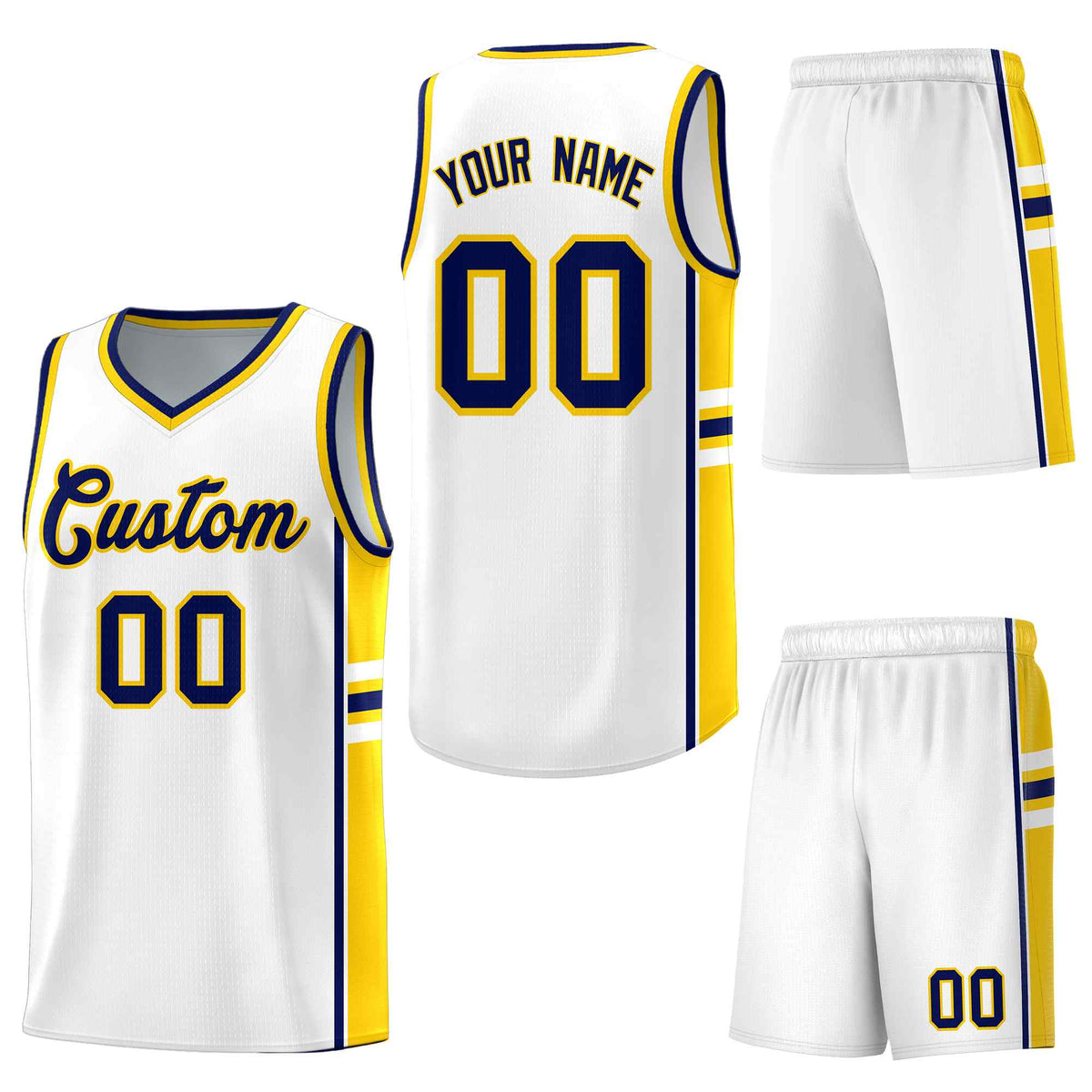 Custom White Gold Classic Color Block Breathable Personalized Uniform Basketball Jersey