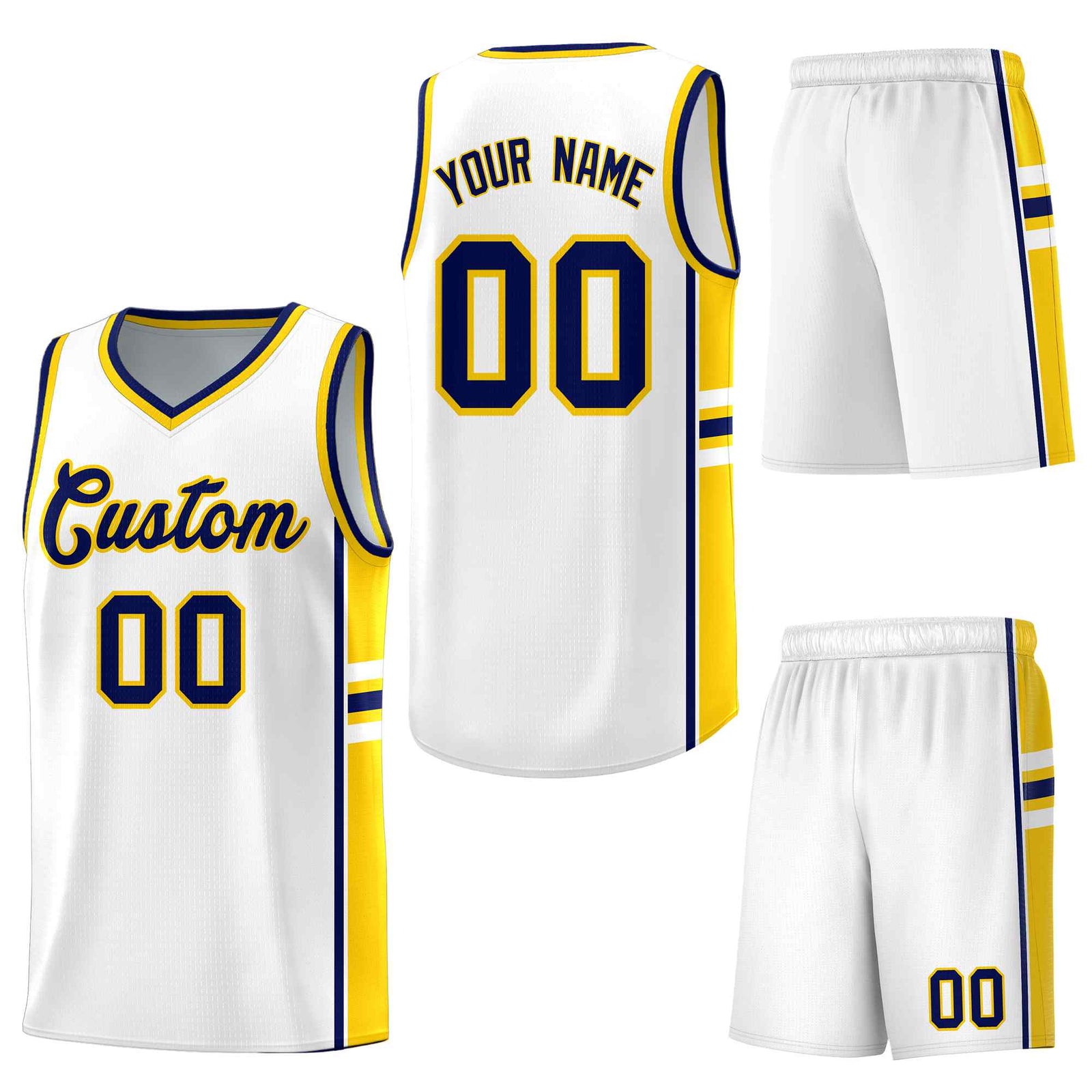 Custom White Gold Classic Color Block Breathable Personalized Uniform Basketball Jersey