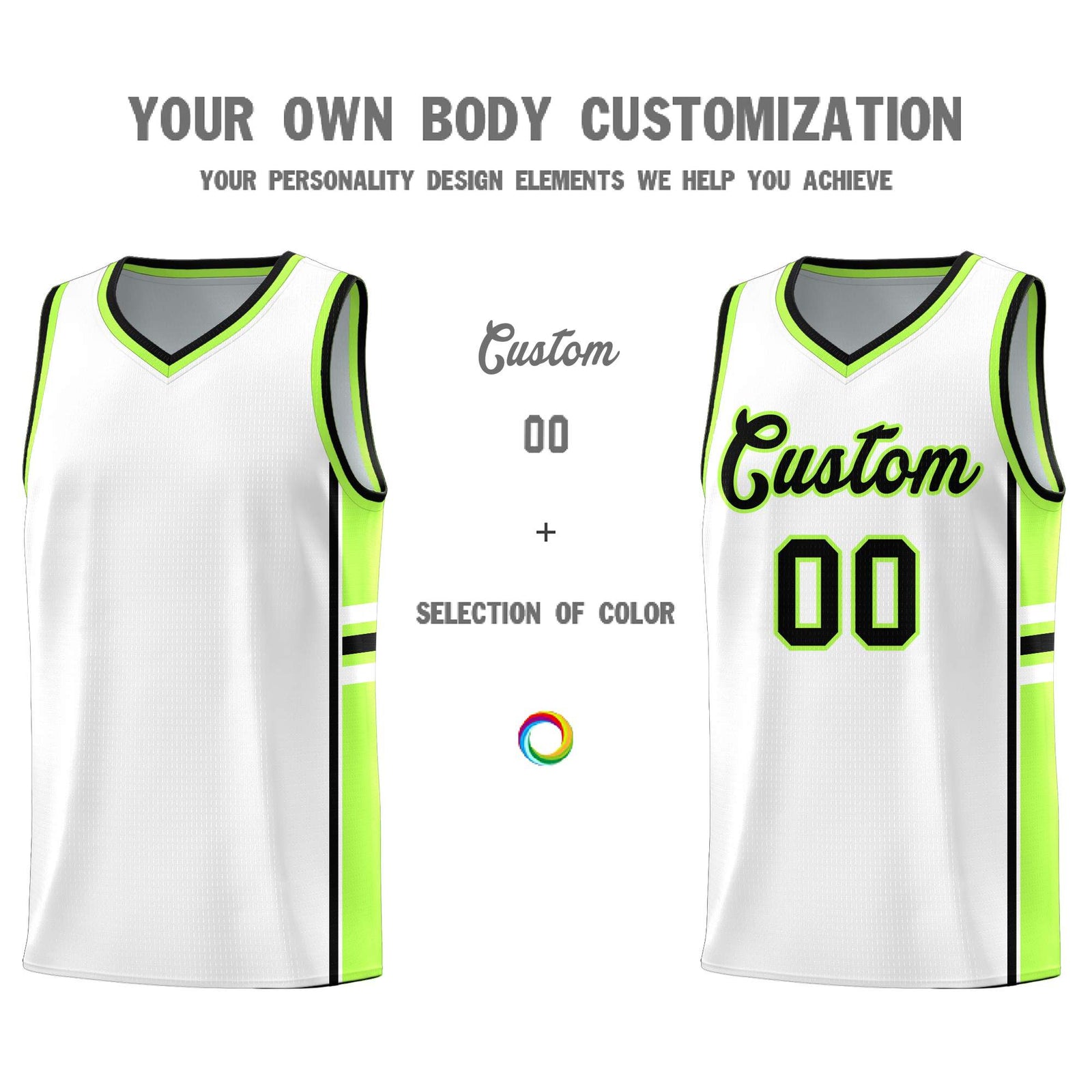 Custom Youth Basketball Jersey - White Fluorescent Green Two-Tone Varsity Jersey Set