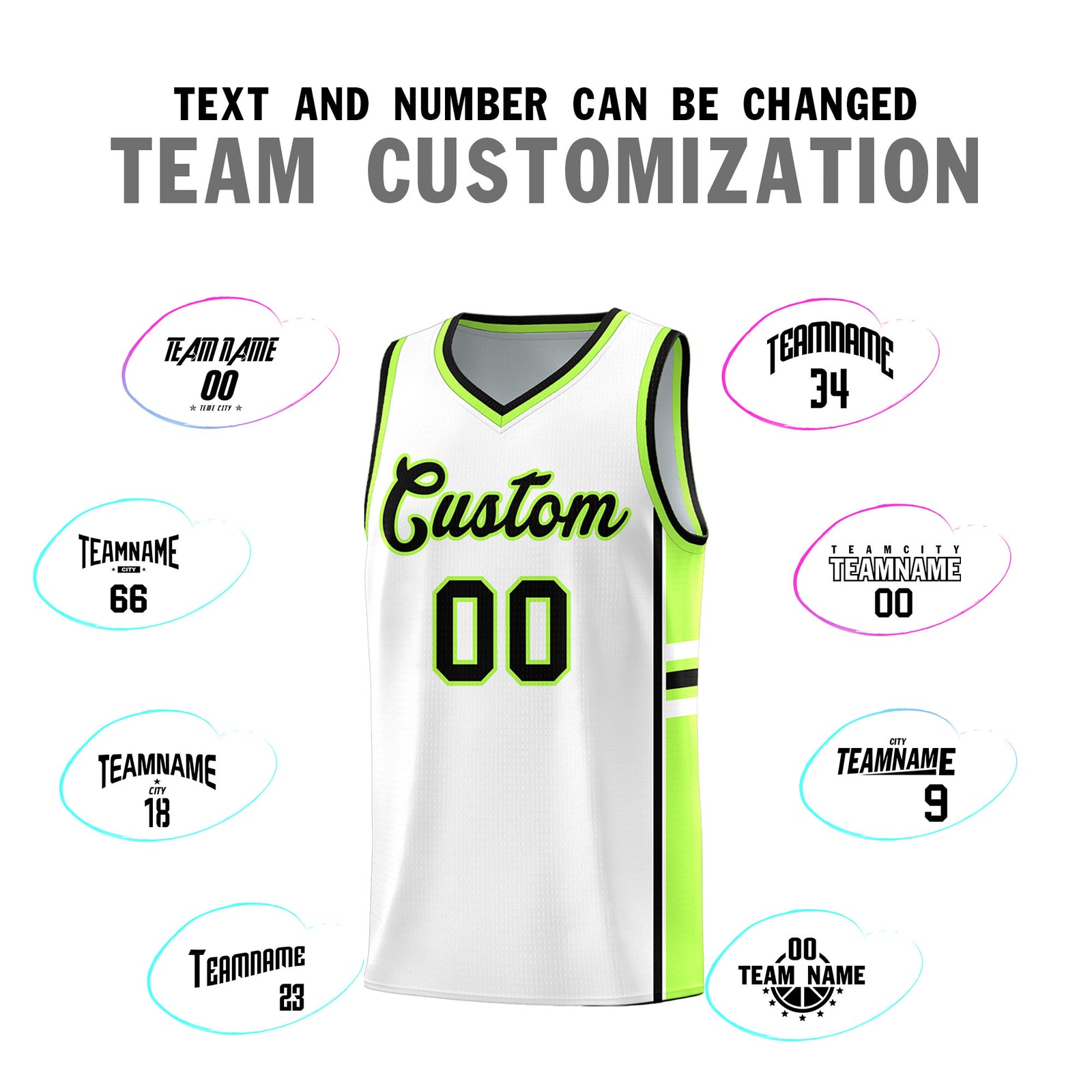Custom Youth Basketball Jersey - White Fluorescent Green Two-Tone Varsity Jersey Set