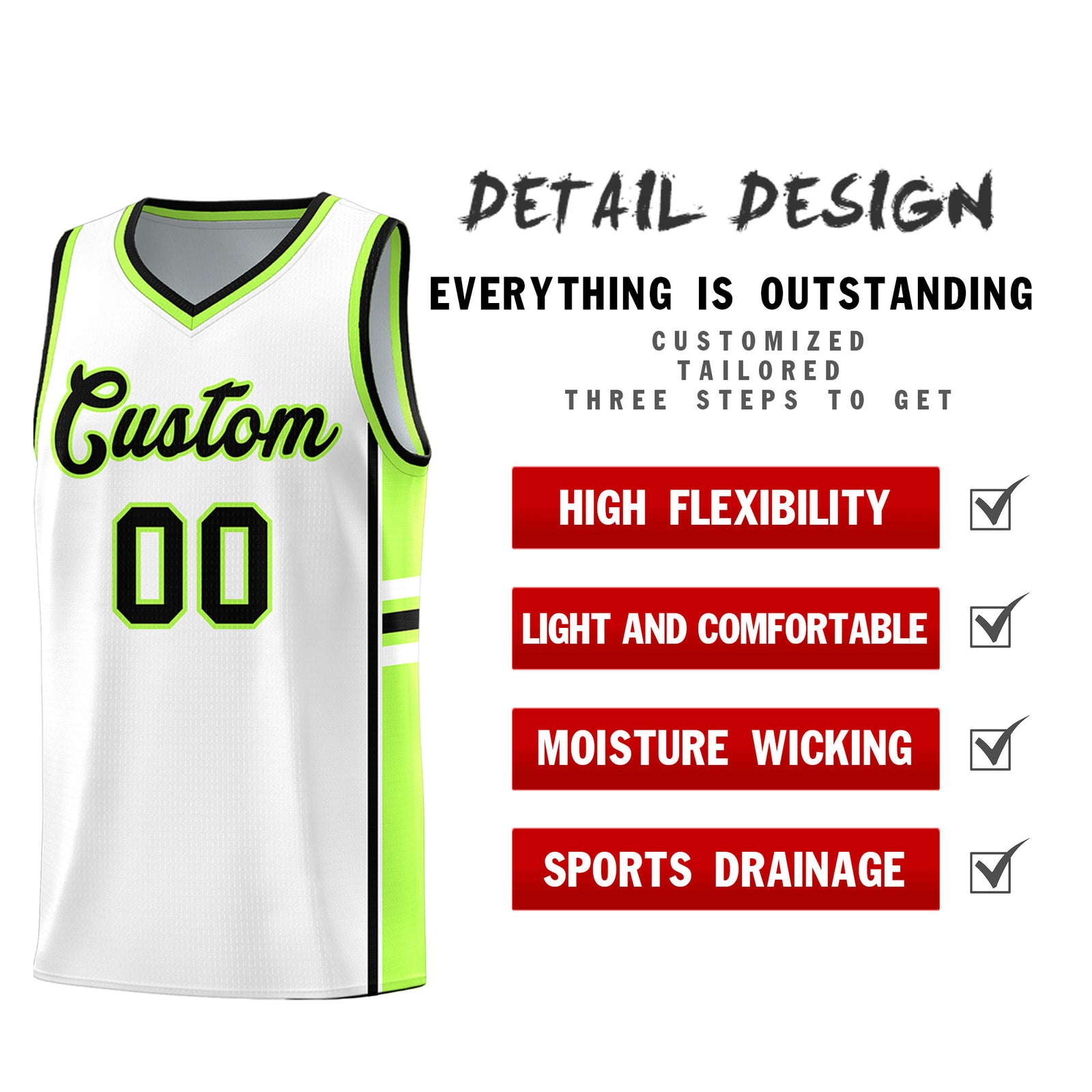Custom Youth Basketball Jersey - White Fluorescent Green Two-Tone Varsity Jersey Set