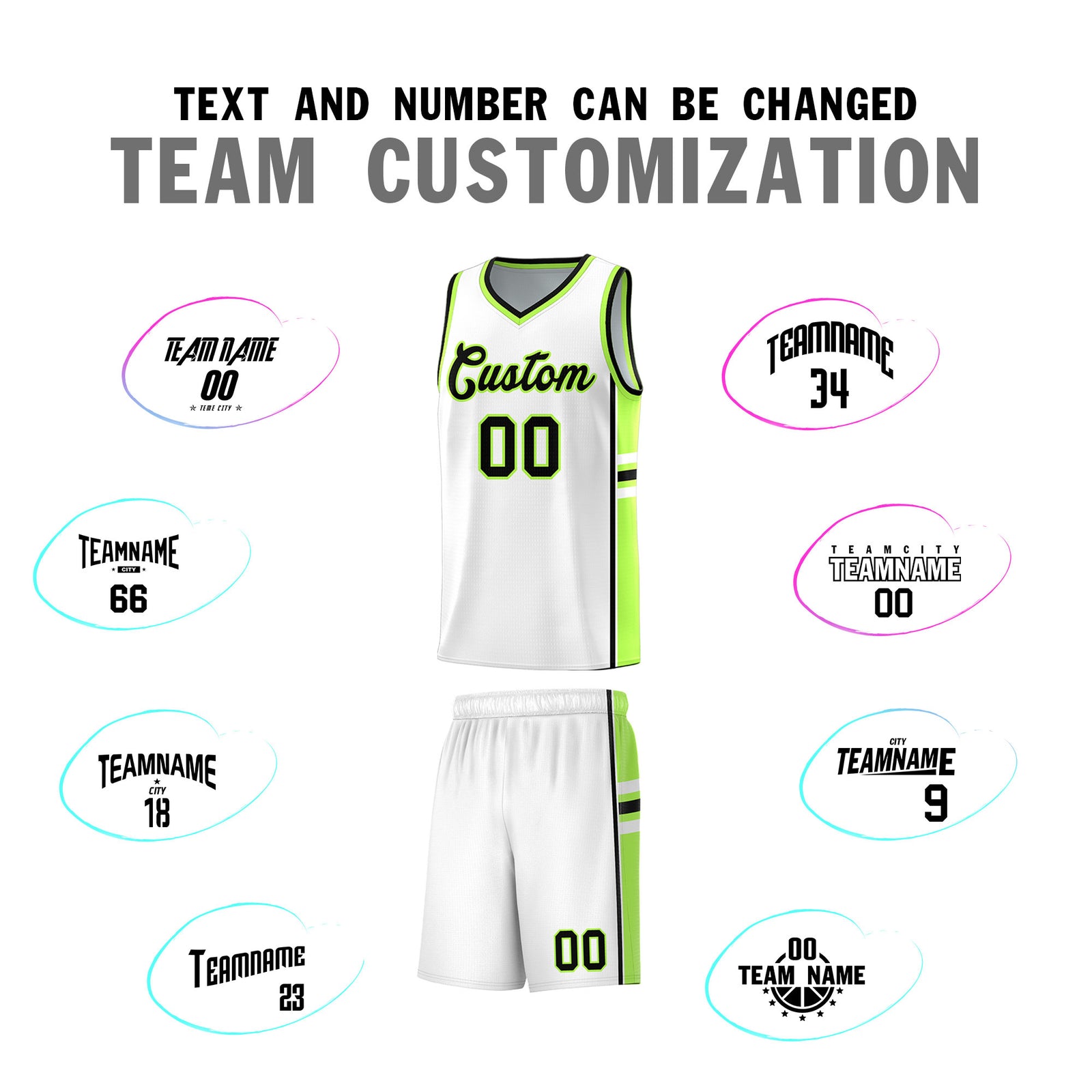 Custom Youth Basketball Jersey - White Fluorescent Green Two-Tone Varsity Jersey Set