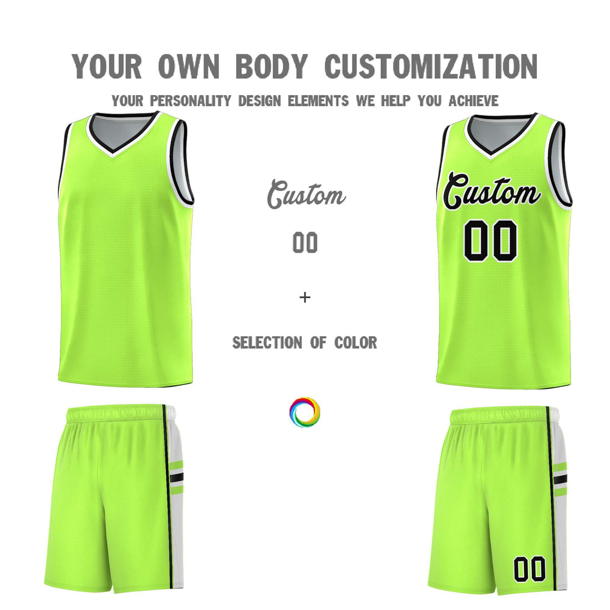 Custom Youth Basketball Jersey - Fluorescent Green White Two-Tone Varsity Jersey Set