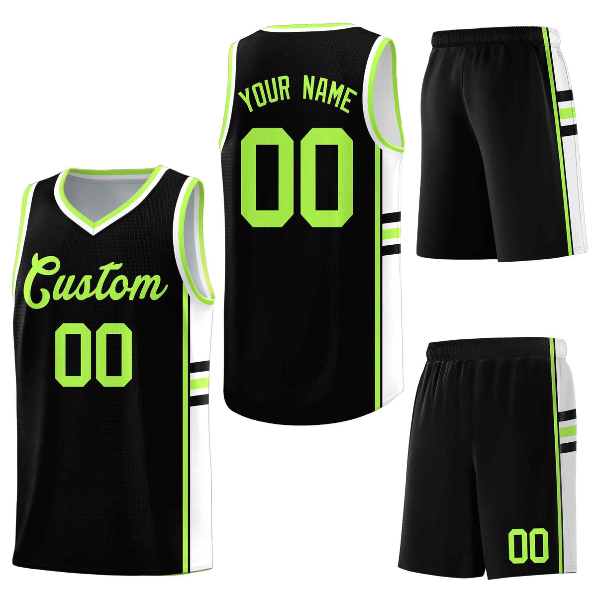 Custom Black White Classic Color Block Breathable Varsity Uniform Basketball Jersey