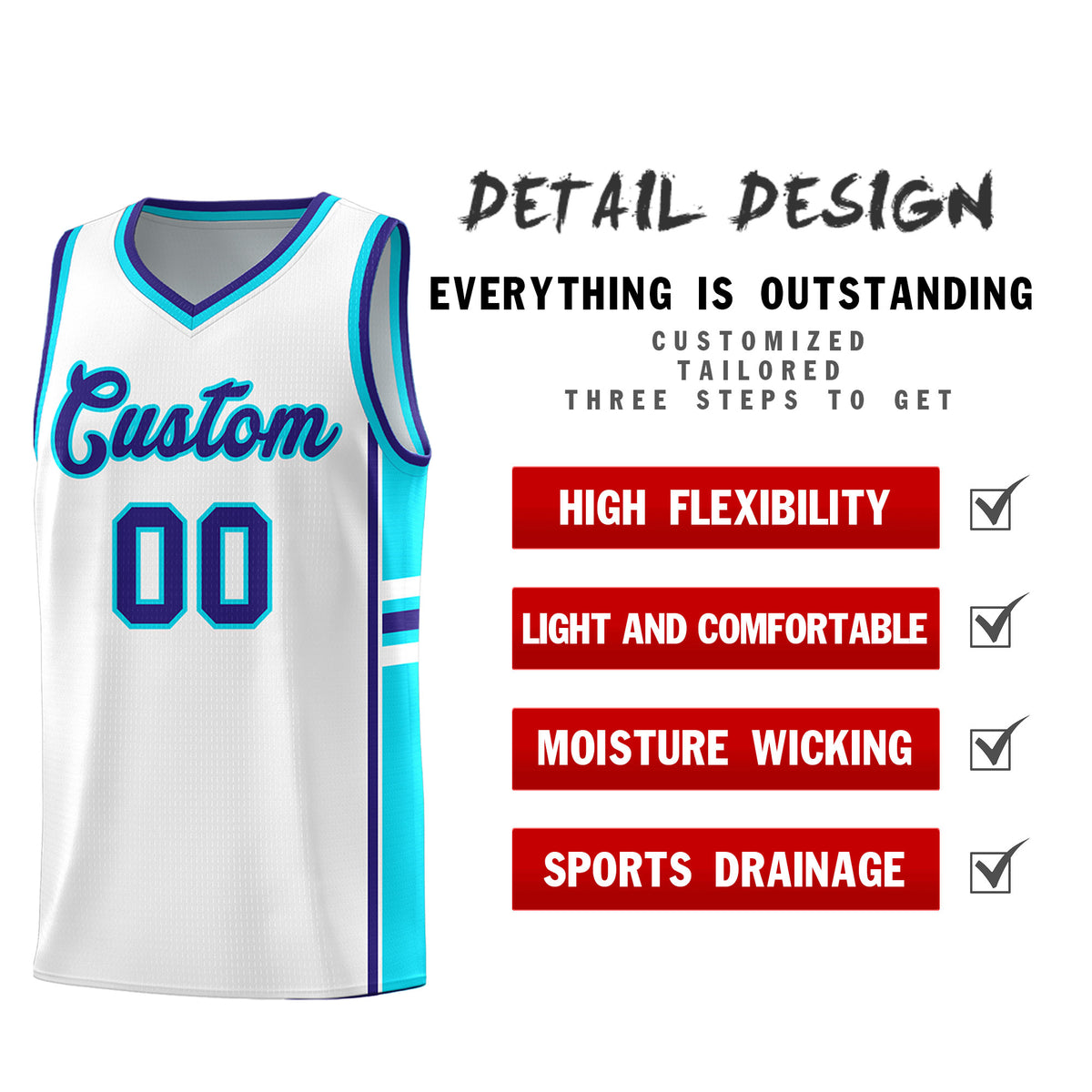 Custom Youth Basketball Jersey - White Royal Personalized Varsity Two-Tone Uniform