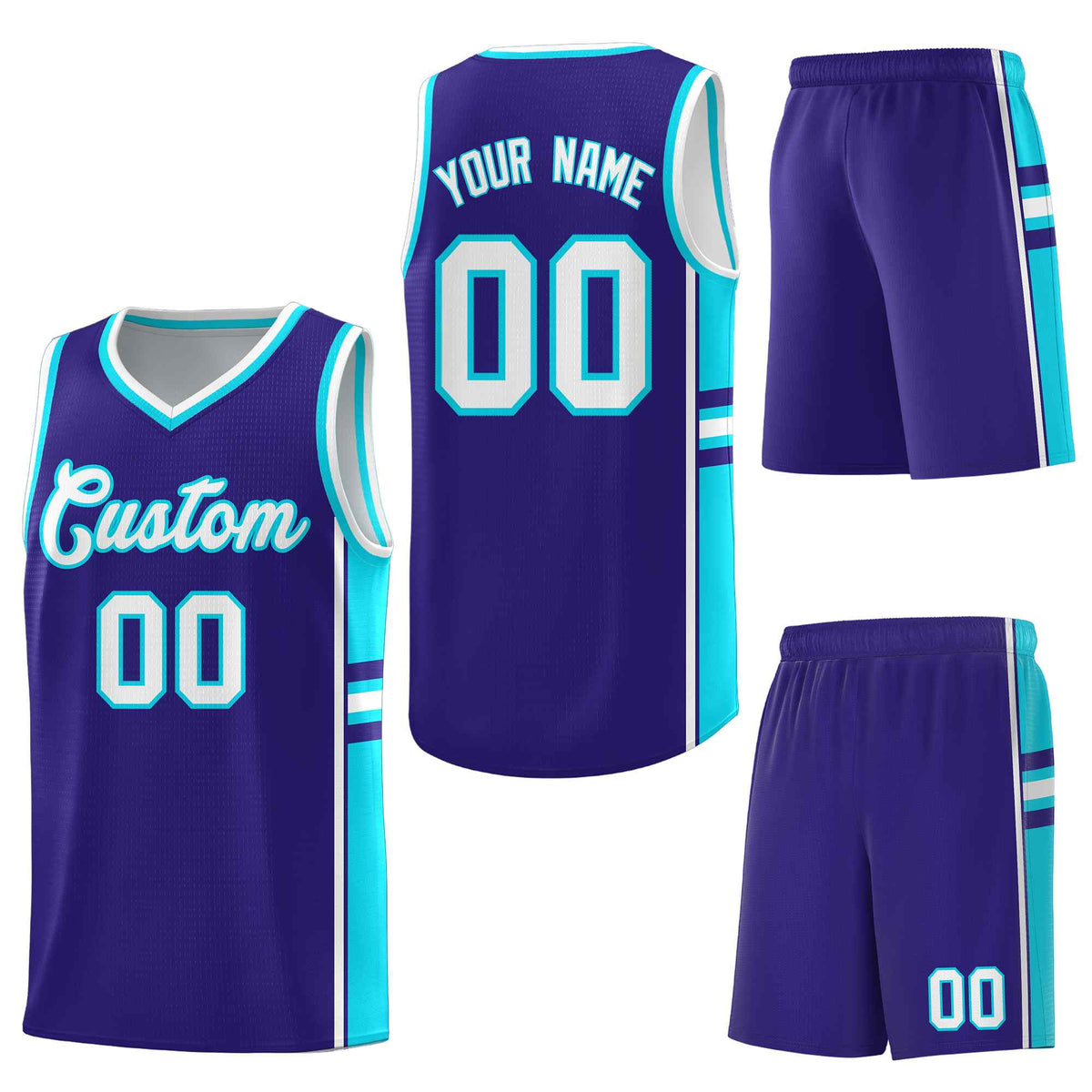 Custom Royal Sky Blue Classic Color Block Lightweight Varsity Uniform Basketball Jersey