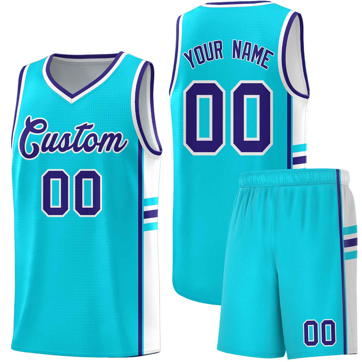Custom Youth Basketball Jersey - Sky Blue White Two-Tone Classic Varsity Uniform