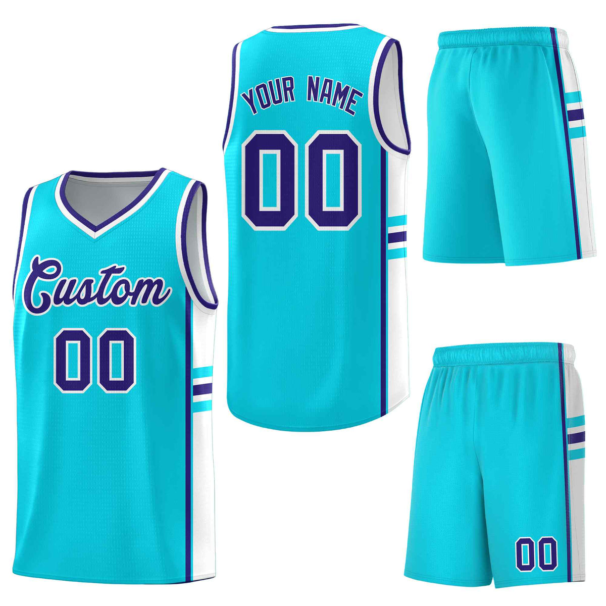 Custom Sky Blue White Classic Color Block Wrinkle-Resistant Personalized Uniform Basketball Jersey