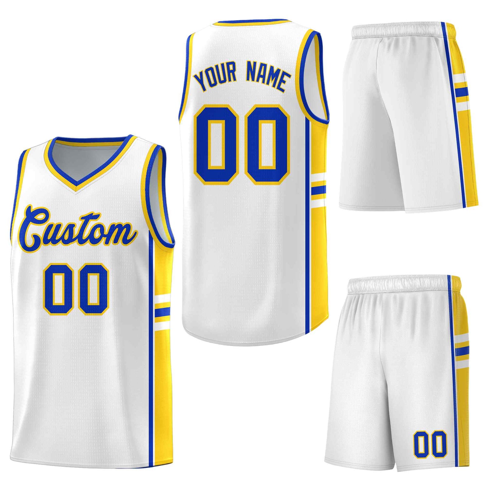 Custom White Gold Classic Color Block Lightweight Personalized Uniform Basketball Jersey