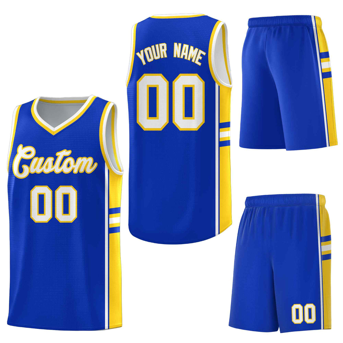 Custom Royal Gold Classic Color Block Wrinkle-Resistant Varsity Uniform Basketball Jersey