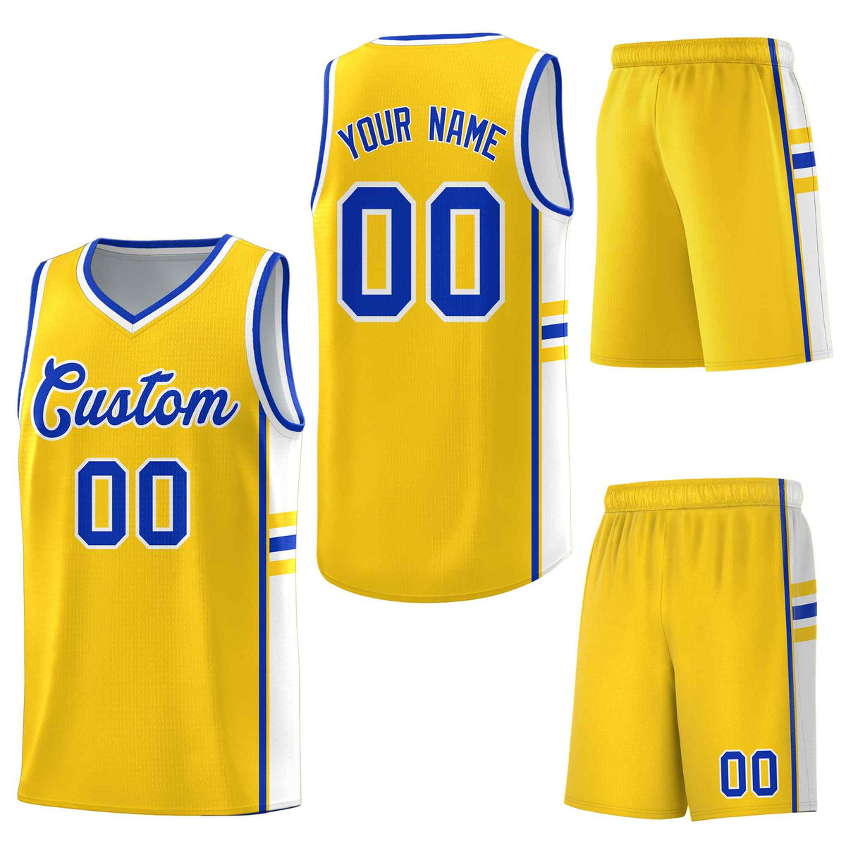 Custom Gold White Classic Color Block Drapable Personalized Uniform Basketball Jersey