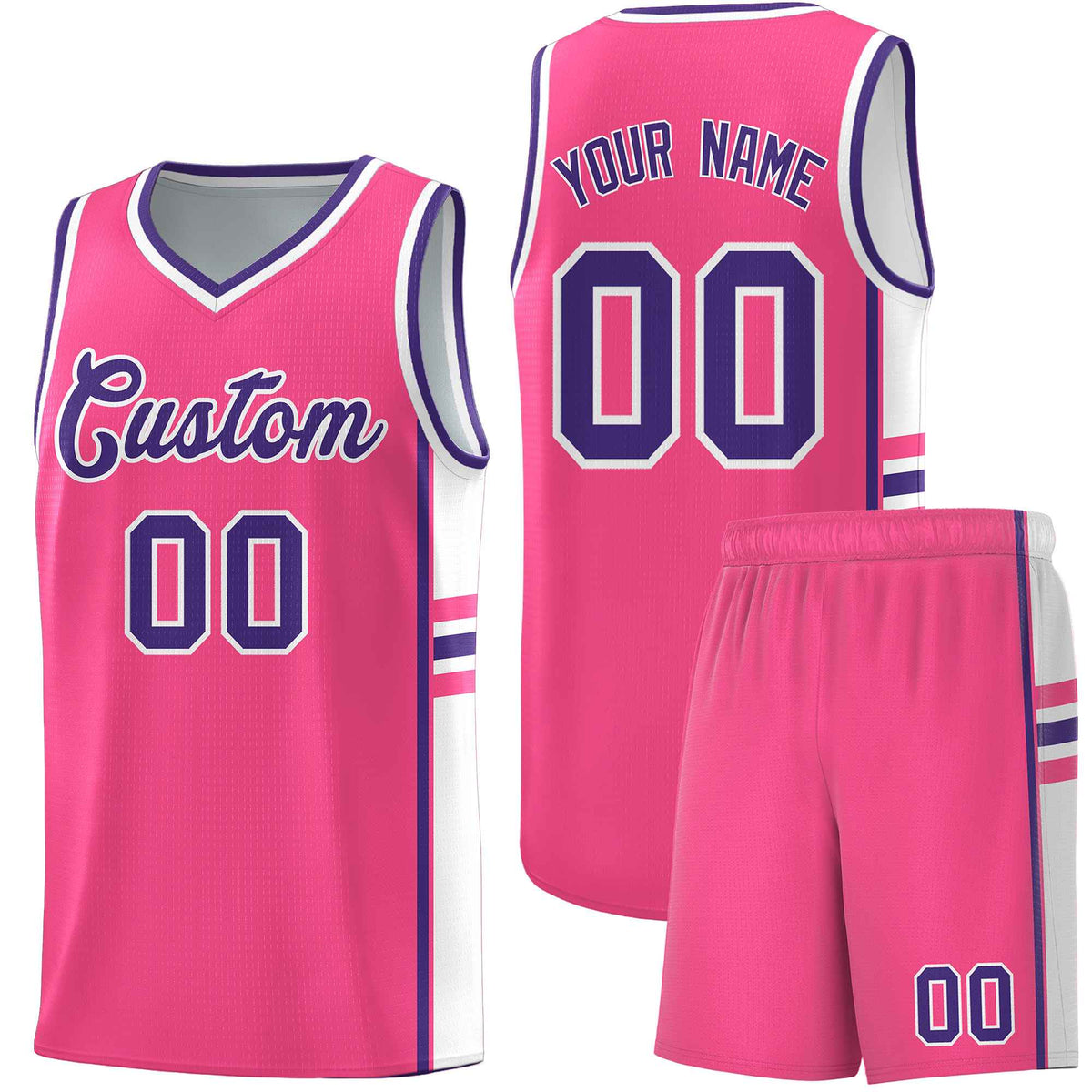Custom Youth Basketball Jersey - Pink White Two-Tone Varsity Jersey Set