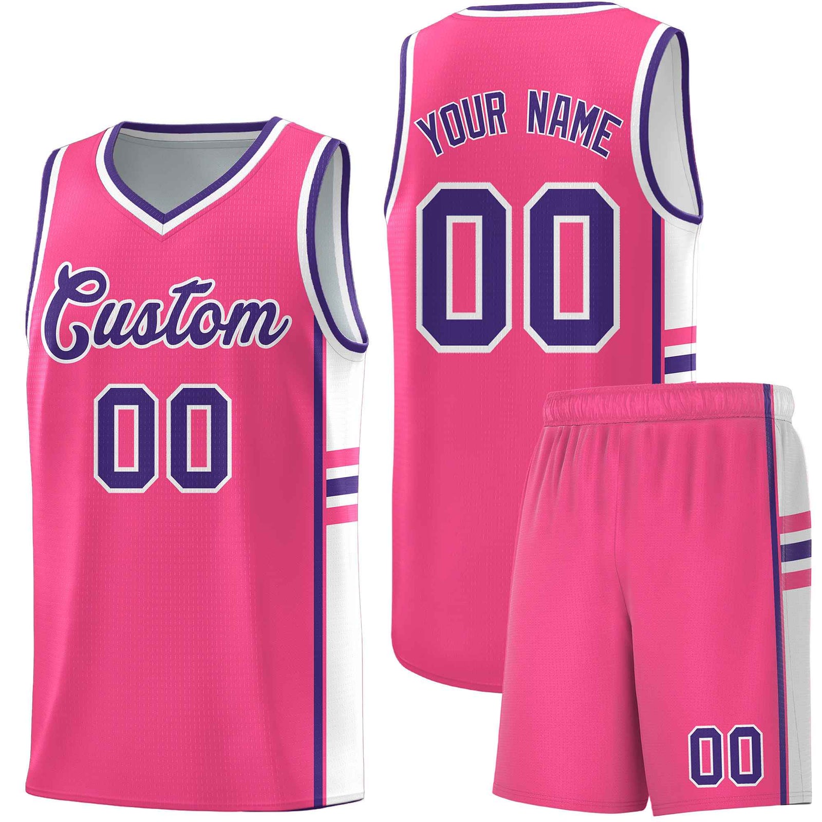 Custom Youth Basketball Jersey - Pink White Two-Tone Varsity Jersey Set