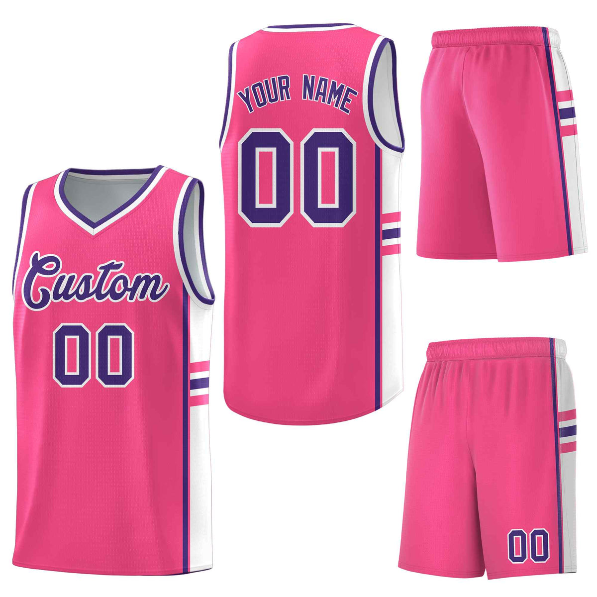 Custom Pink White Classic Color Block Quick-Drying Personalized Uniform Basketball Jersey