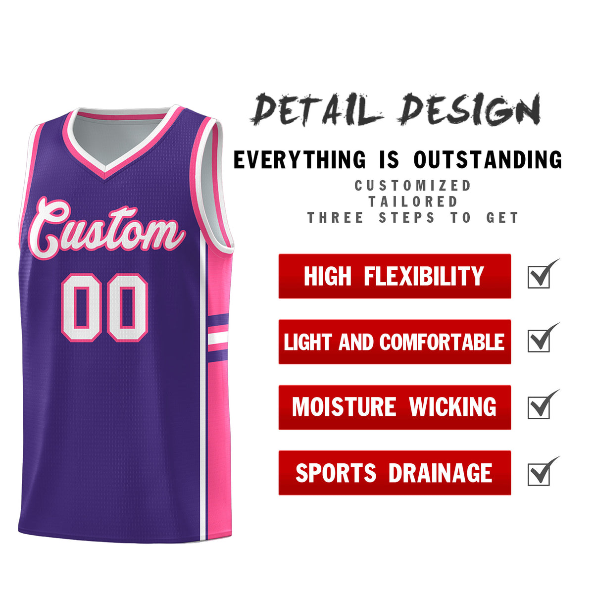 Custom Youth Basketball Jersey - Purple Pink Two-Tone Classic Varsity Uniform